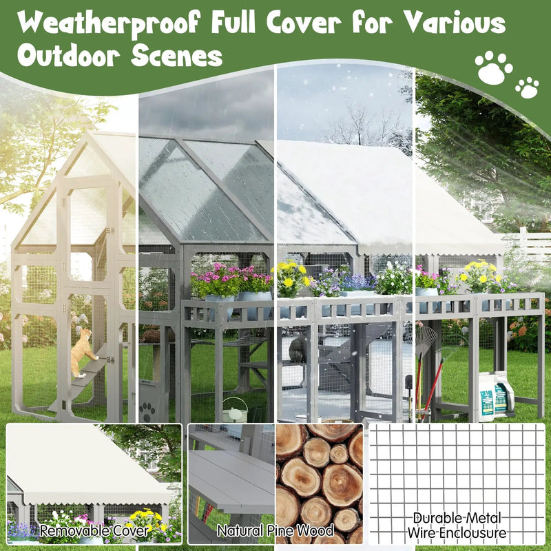 Large Outdoor Cat House with Planter Stand by HouseOfZazla