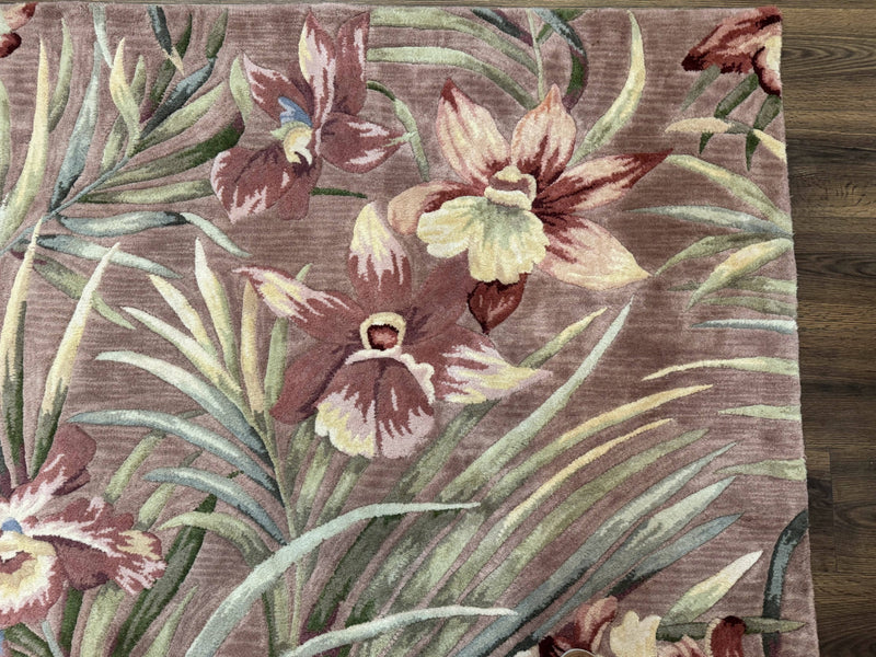 Hand Tufted Floral Rug 5x8, Light Rose Wool Carpet by Jewel Rugs