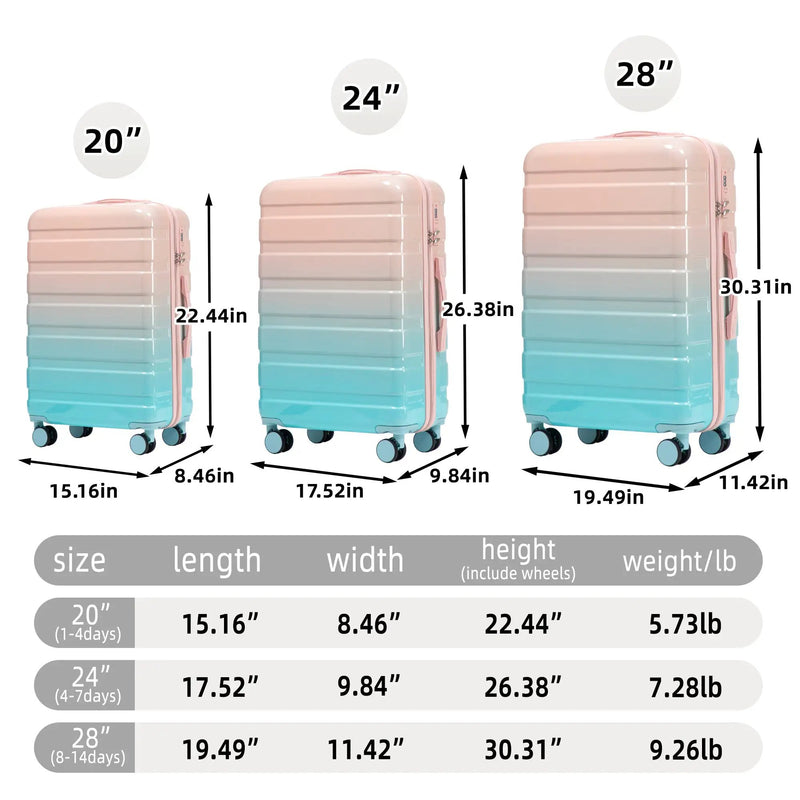 20"/24"/28" 3-Piece Set in Gradient Color Luggage by HouseOfZazla
