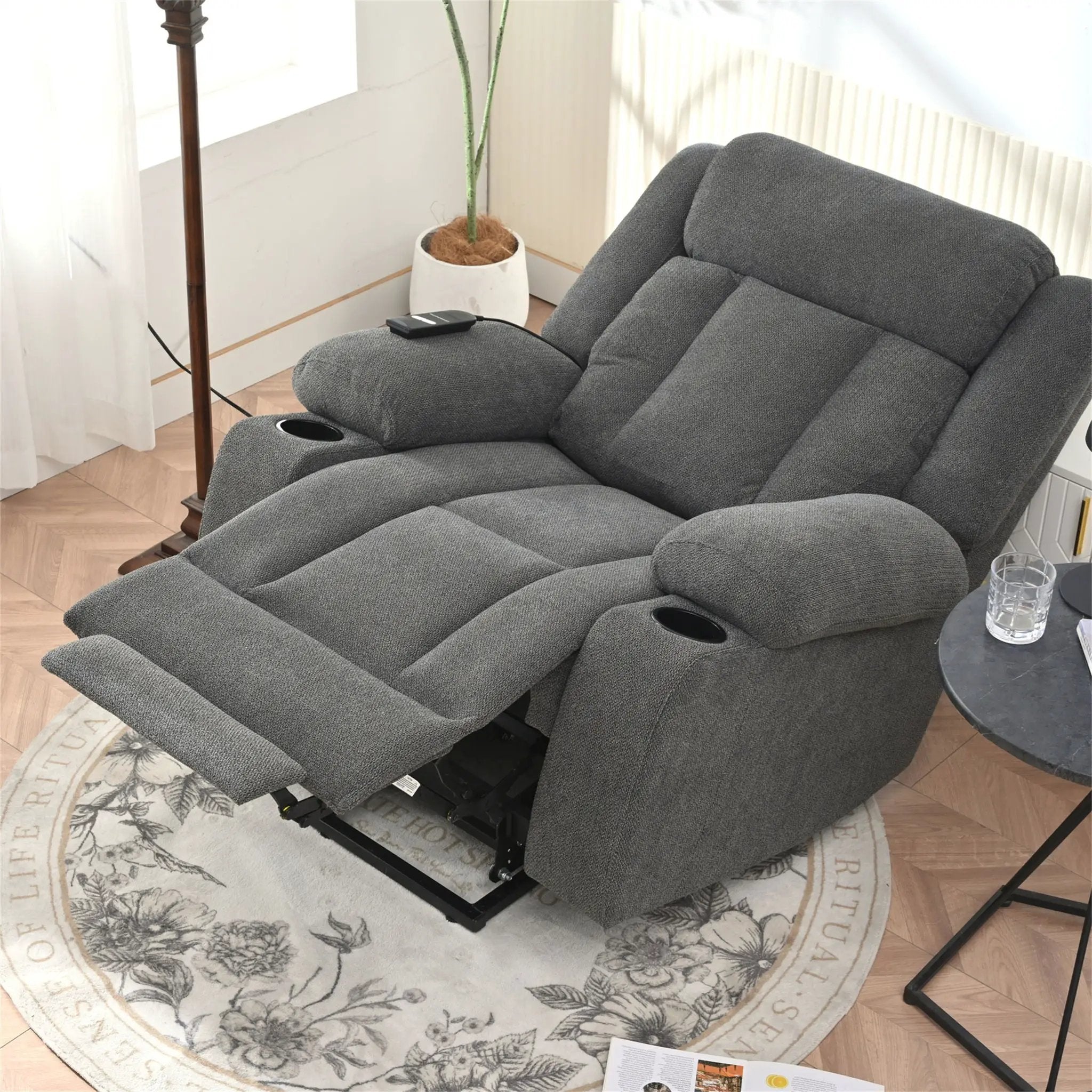 Power Lift Recliner Chair With Extended Footrest, Remote Control, Cup Holders, And Side Pockets by HouseOfZazla