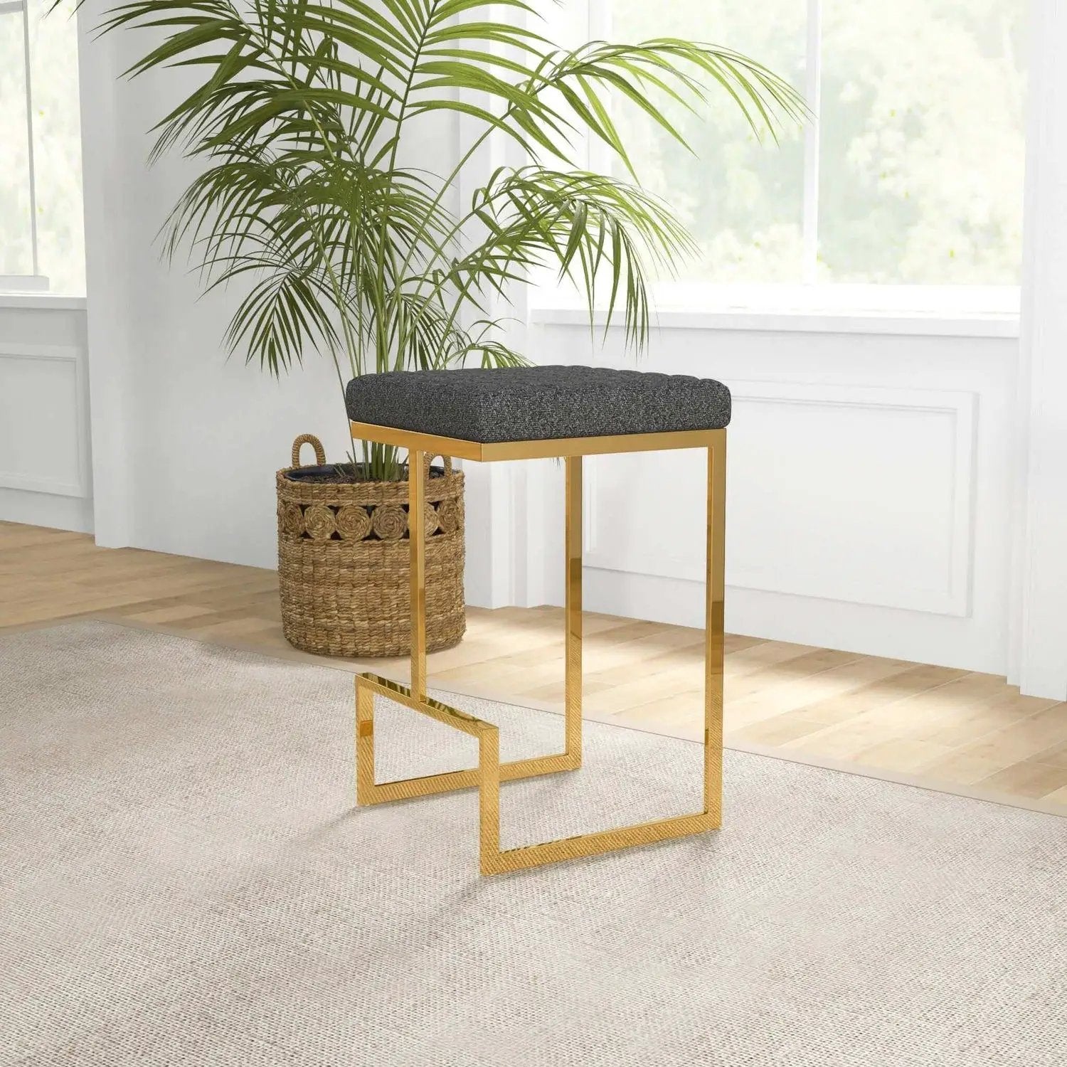 Joel - Mid Century Modern Luxury Upholstered Stool by Unique Piece Furniture