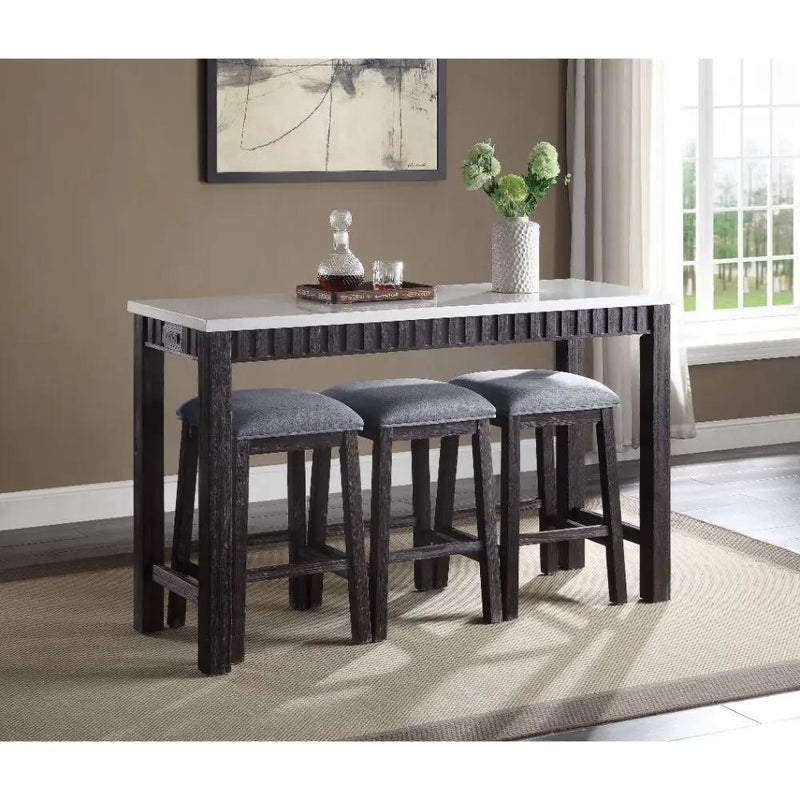 Necalli - 4 Piece Counter Height Table Set - Marble Top & Weathered Espresso by Unique Piece Furniture