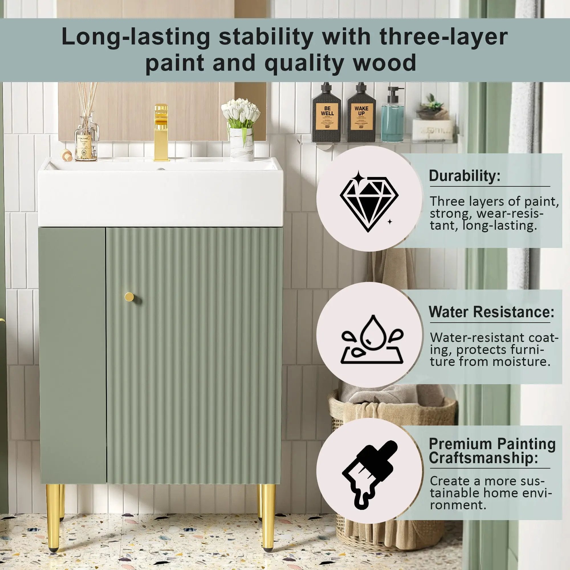 Bathroom Vanity, Combo Cabinet, Bathroom Storage Cabinet, Single Ceramic Sink by Unique Piece Furniture