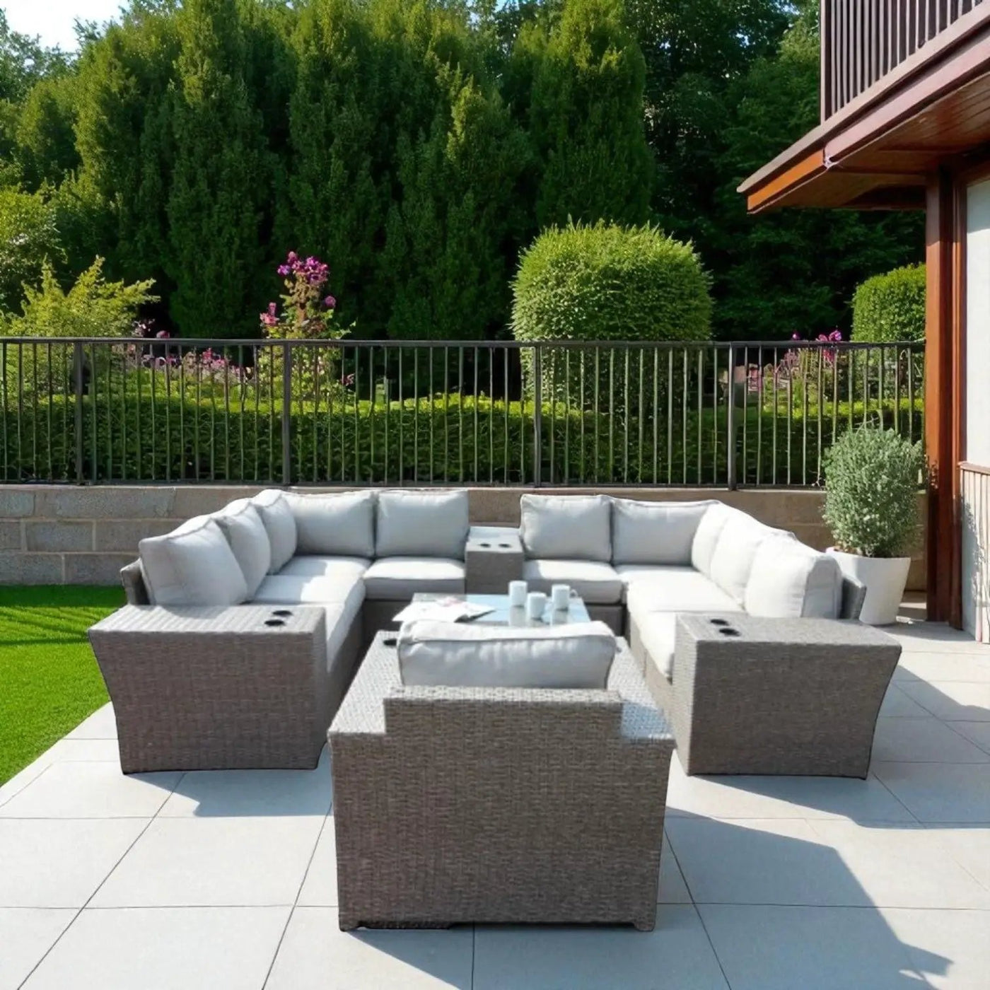 Outdoor Wicker Sectional With Weather Resistant Cushions And Table by HouseOfZazla