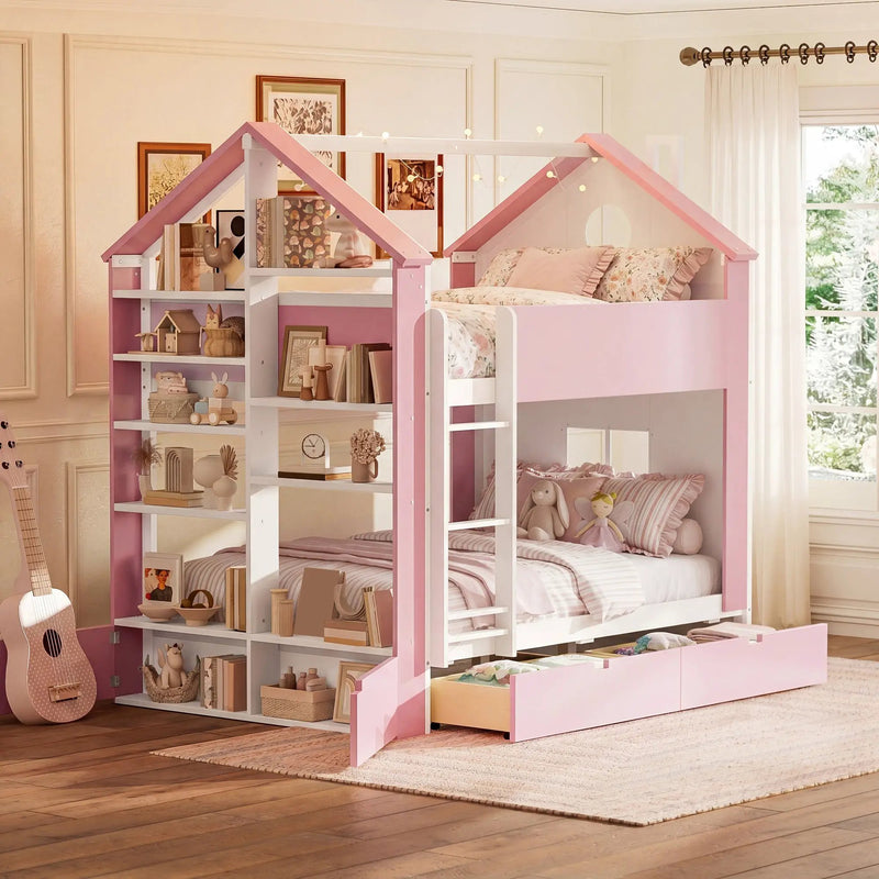 Full Size Bunk Bed with Storage Drawers & Shelves by HouseOfZazla