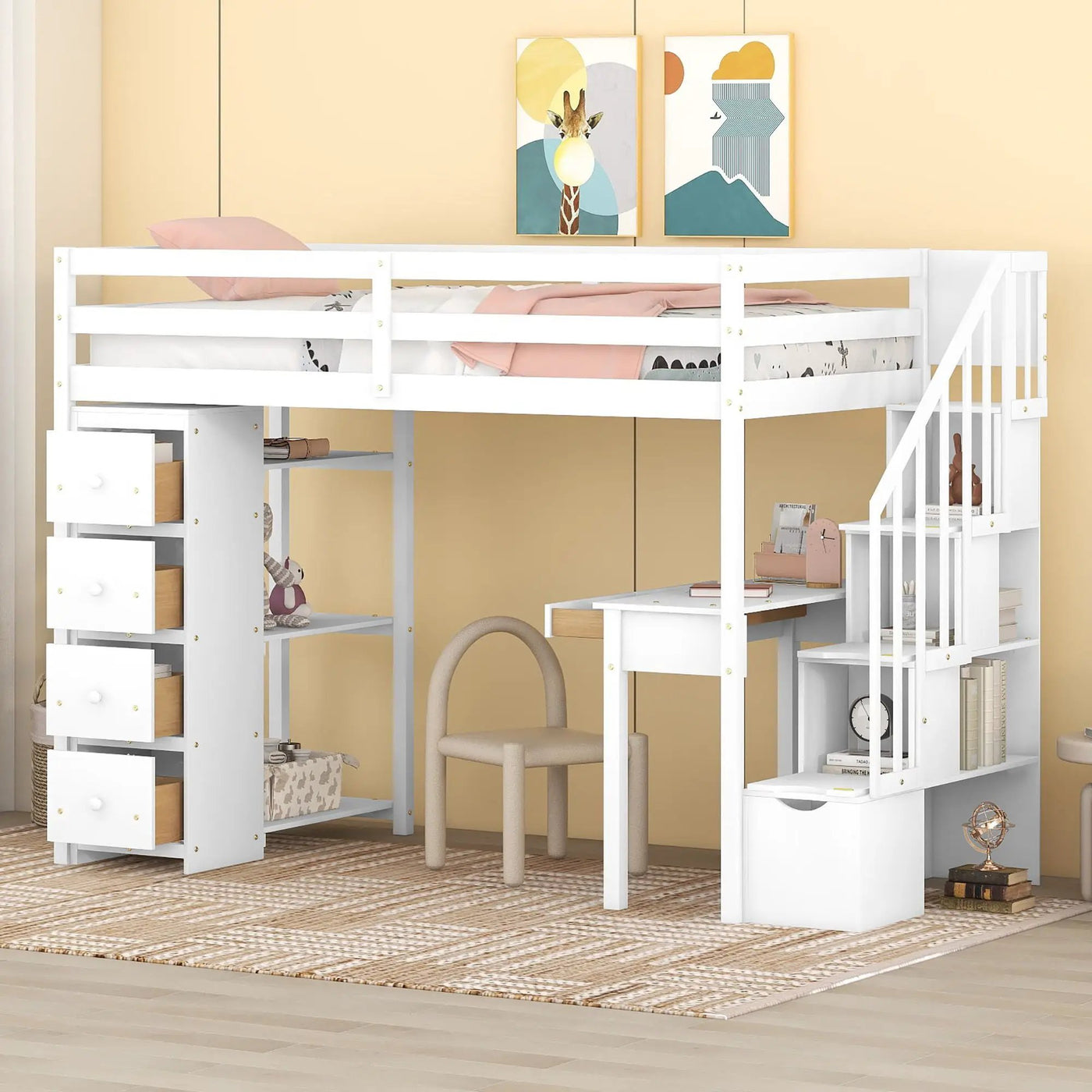 Loft Bed With Storage Drawers, Desk And Stairs With Shelves by Unique Piece Furniture