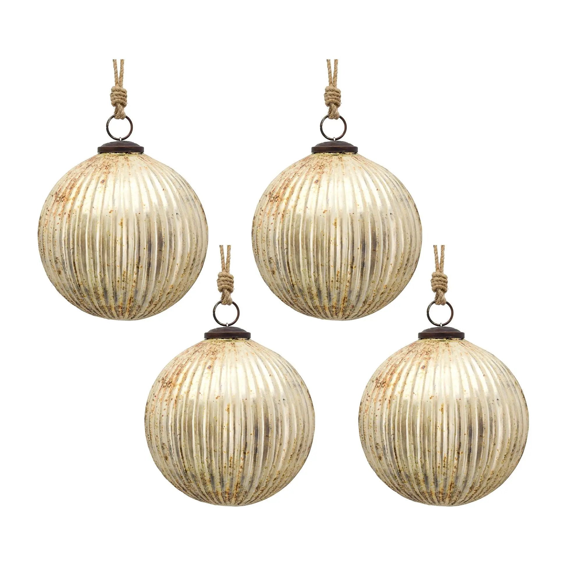 Christmas Ball Ornaments, Glass Decorative Hanging Ball Christmas Tree Ornaments For Holiday Party Decorations (Set of 4) - Silver by Unique Piece Furniture