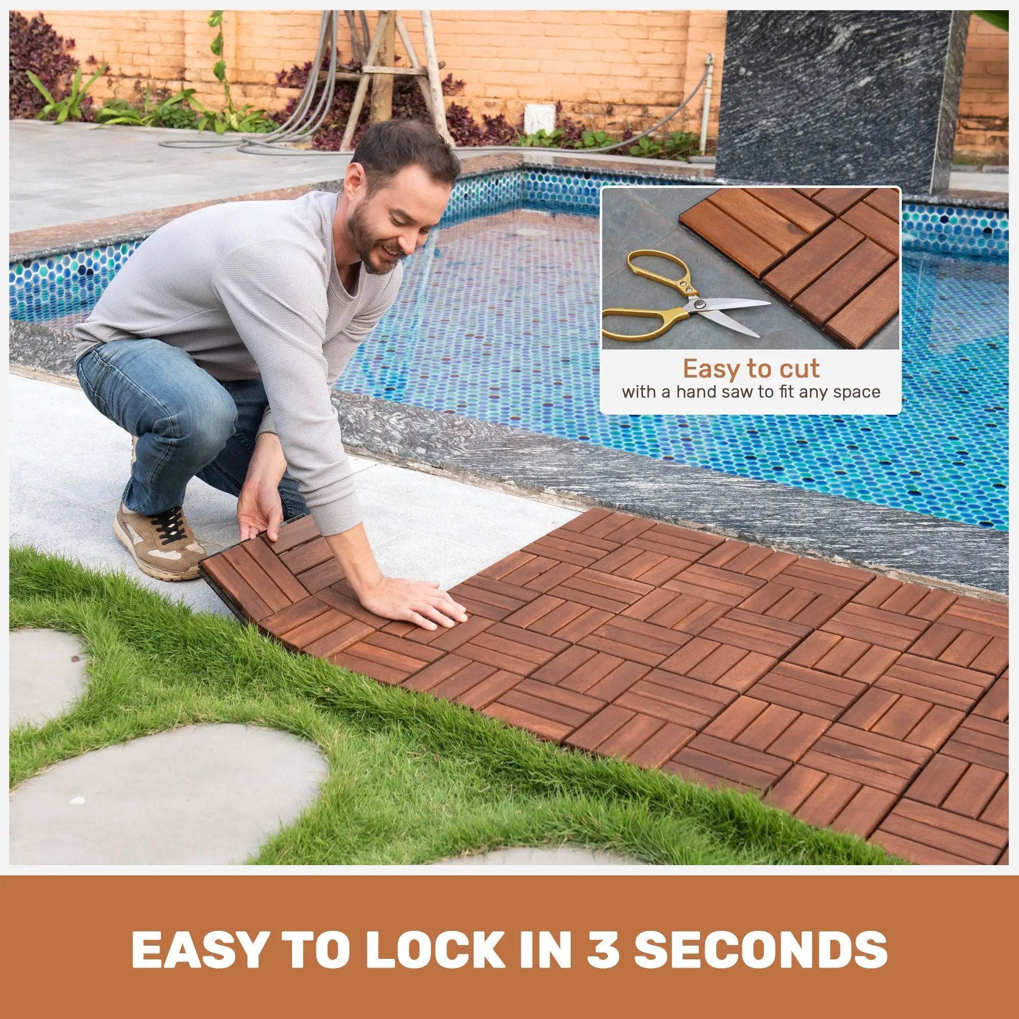 Acacia Wood Interlocking Deck Tiles - Checker Pattern by HouseOfZazla