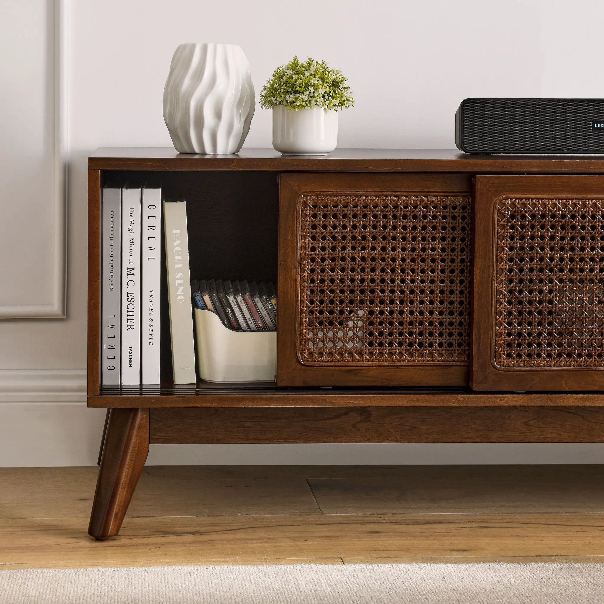 59 Inch Mid Century Modern Rattan TV Stand for 65 Inch TV by HouseOfZazla
