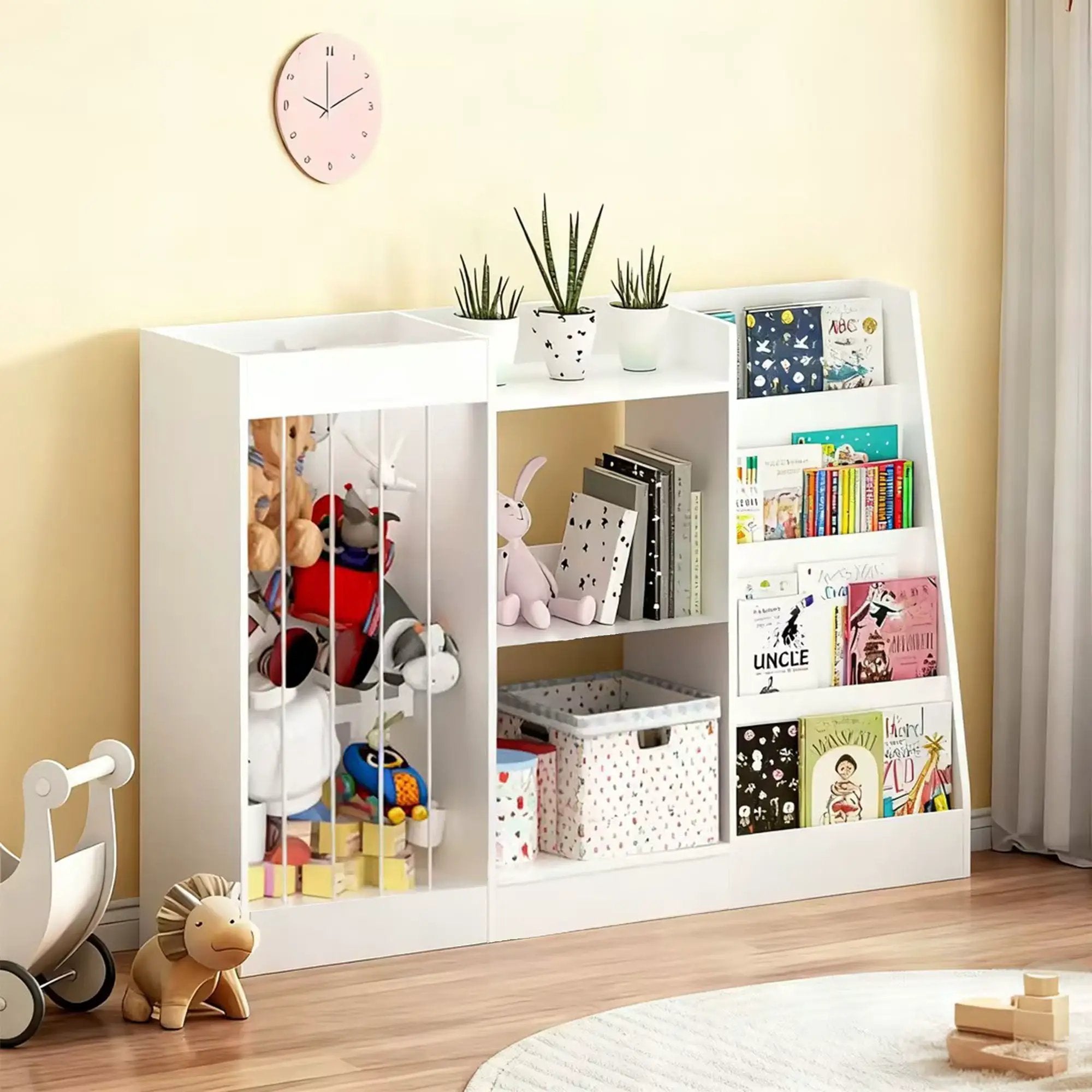 Bookshelf And Toy Storage, 3 Tier Montessori Bookcase With Stuffed Animal Organizer - White by HouseOfZazla