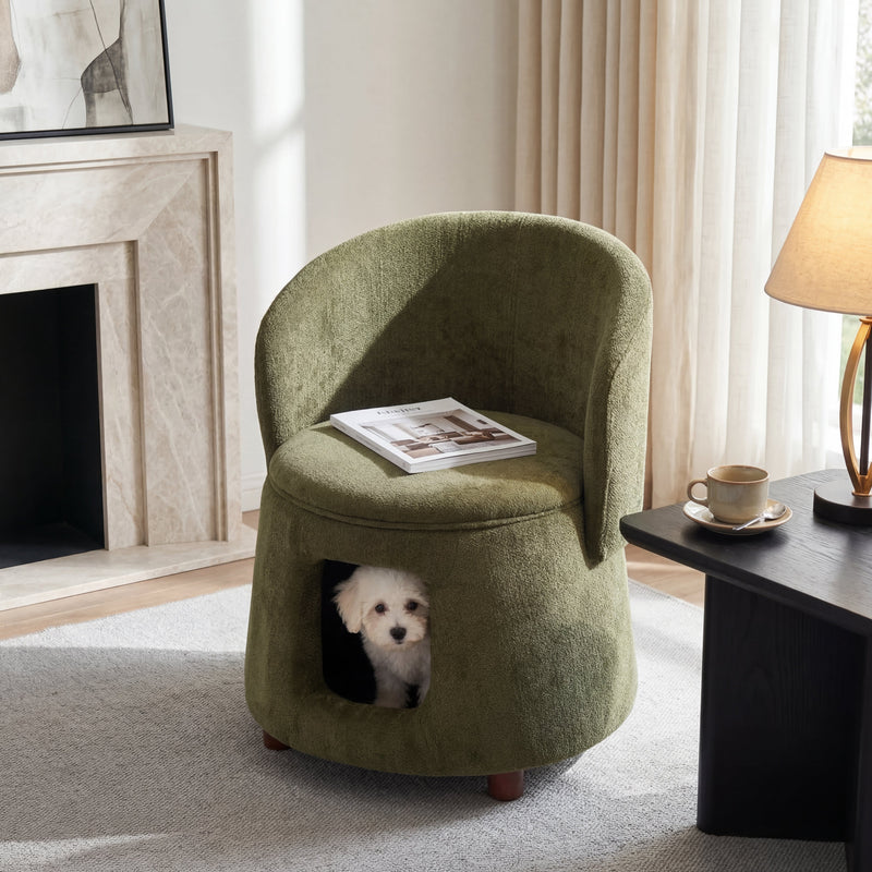 Green Pet Friendly Chair with Hidden Pet Nook and Convertible Stool by HouseOfZazla