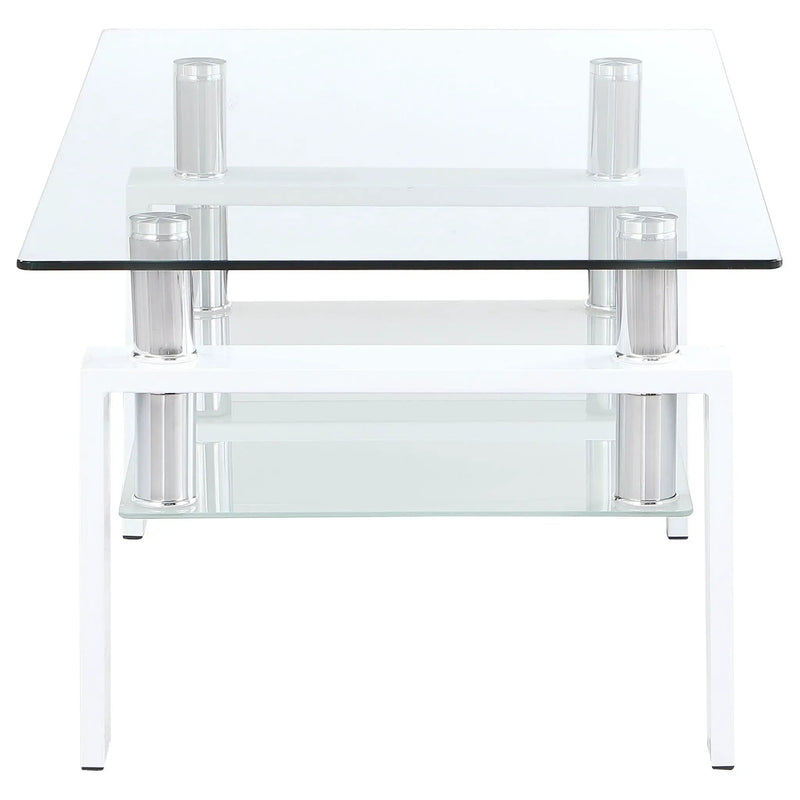Dyer 1-shelf Rectangular Glass Top Coffee Table White by Unique Piece Furniture