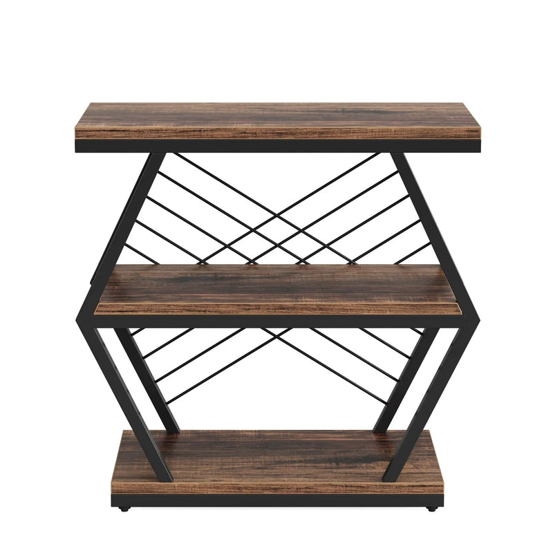 3 Tier End Table Frame With Geometric Design For Living Bedroom - Rustic Brown by HouseOfZazla