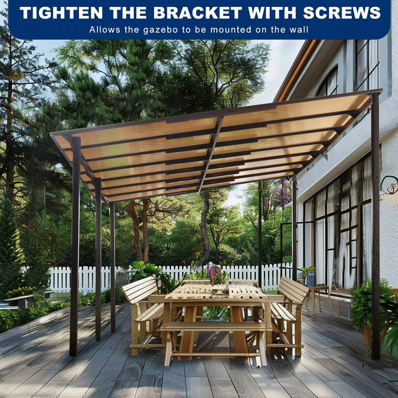 Wall Mounted Outdoor Pergola Gazebo, Heavy Duty Metal Awning With Roof by Unique Piece Furniture