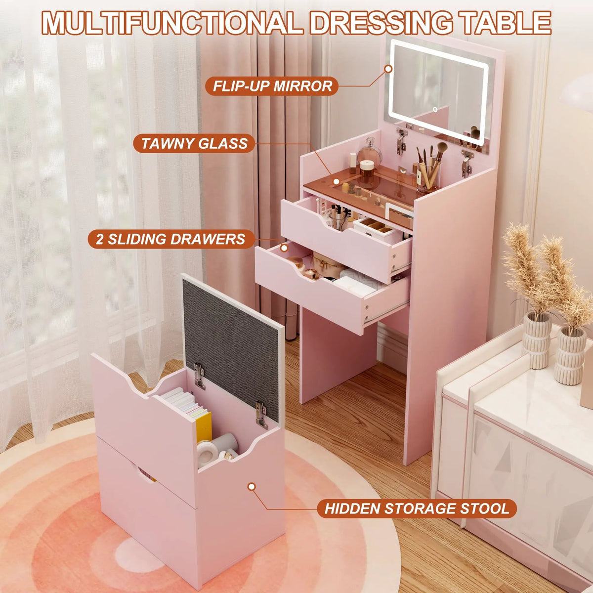 3-in-1 Multifunctional Dressing Table and Stool Set by HouseOfZazla