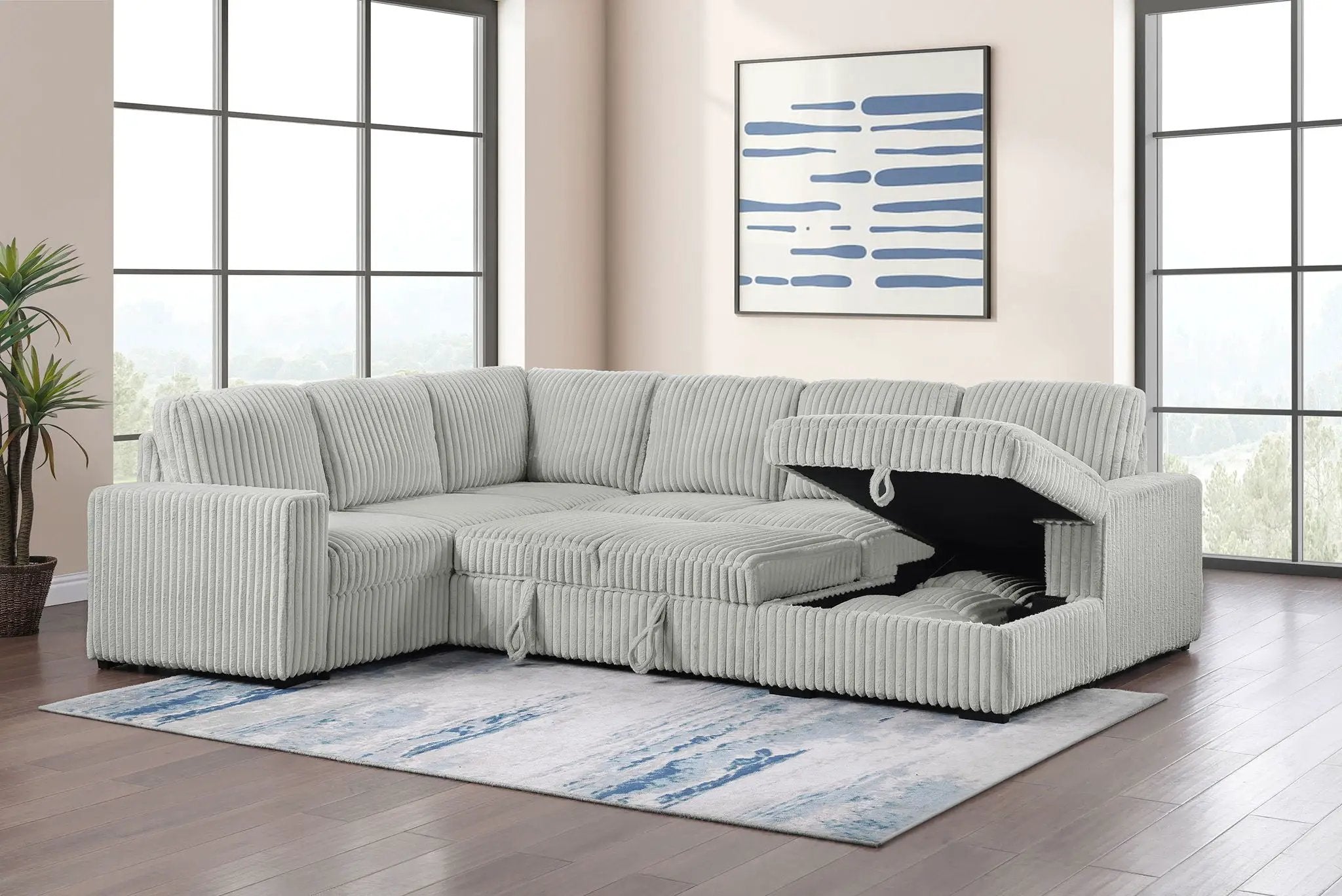 Devonshire Sleeper Sectional Sofa Storage Chaise Grey by Unique Piece Furniture