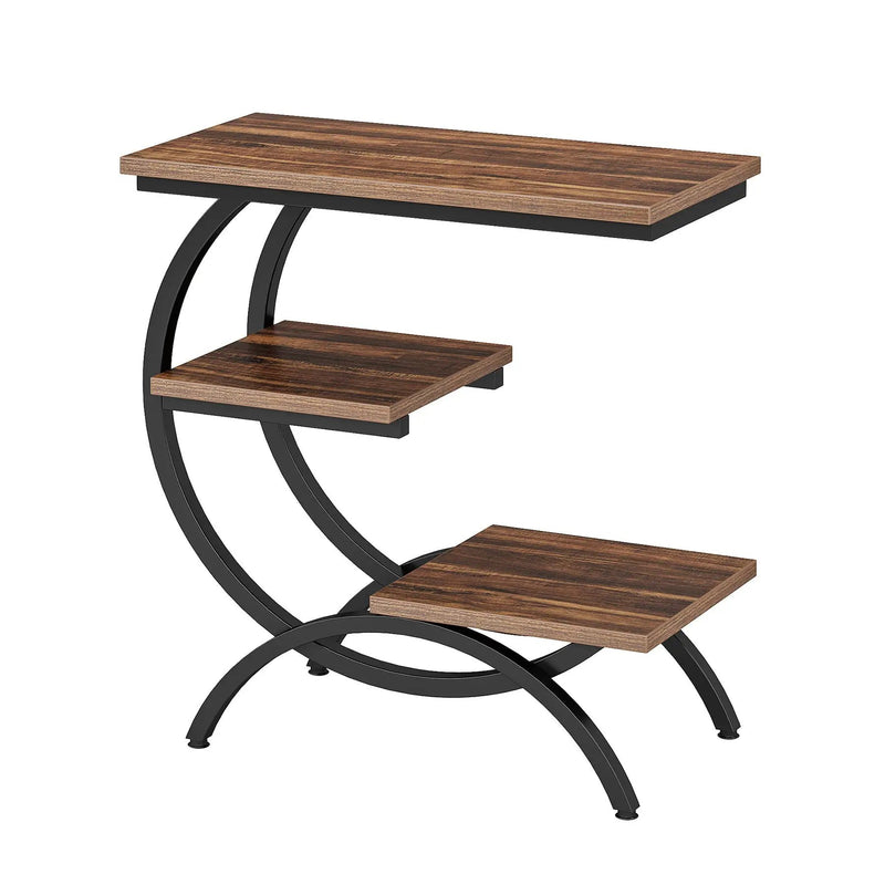 C-Shaped 3 Tier Side Table - Rustic Brown by HouseOfZazla