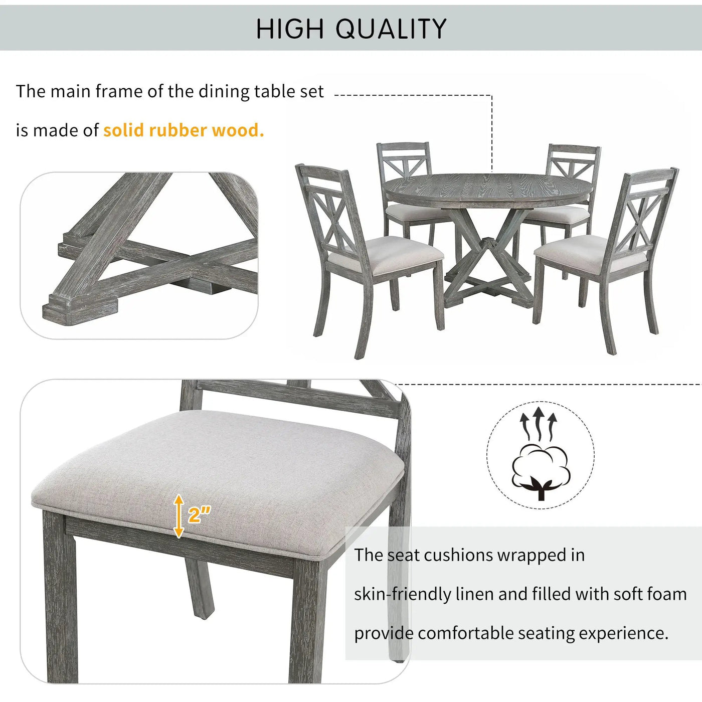 Dining Set With Extendable Round Table And 4 Upholstered Chairs by HouseOfZazla