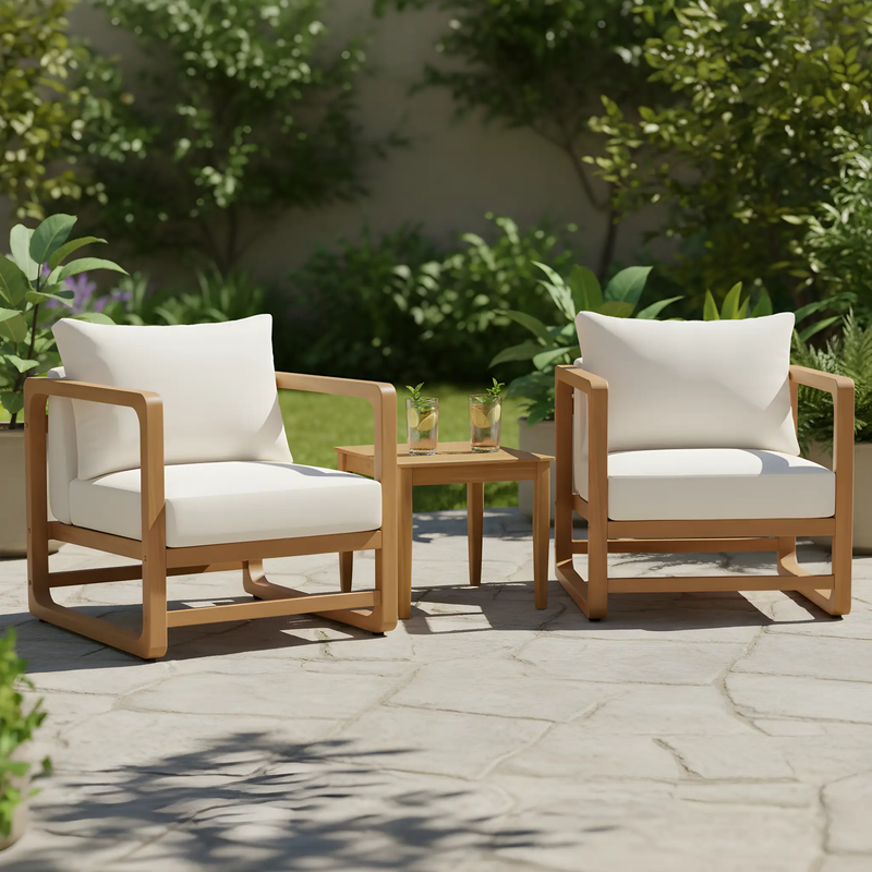Acacia Wood Outdoor Set: 2 Club Chairs + Rustic Slat Side Table by HouseOfZazla