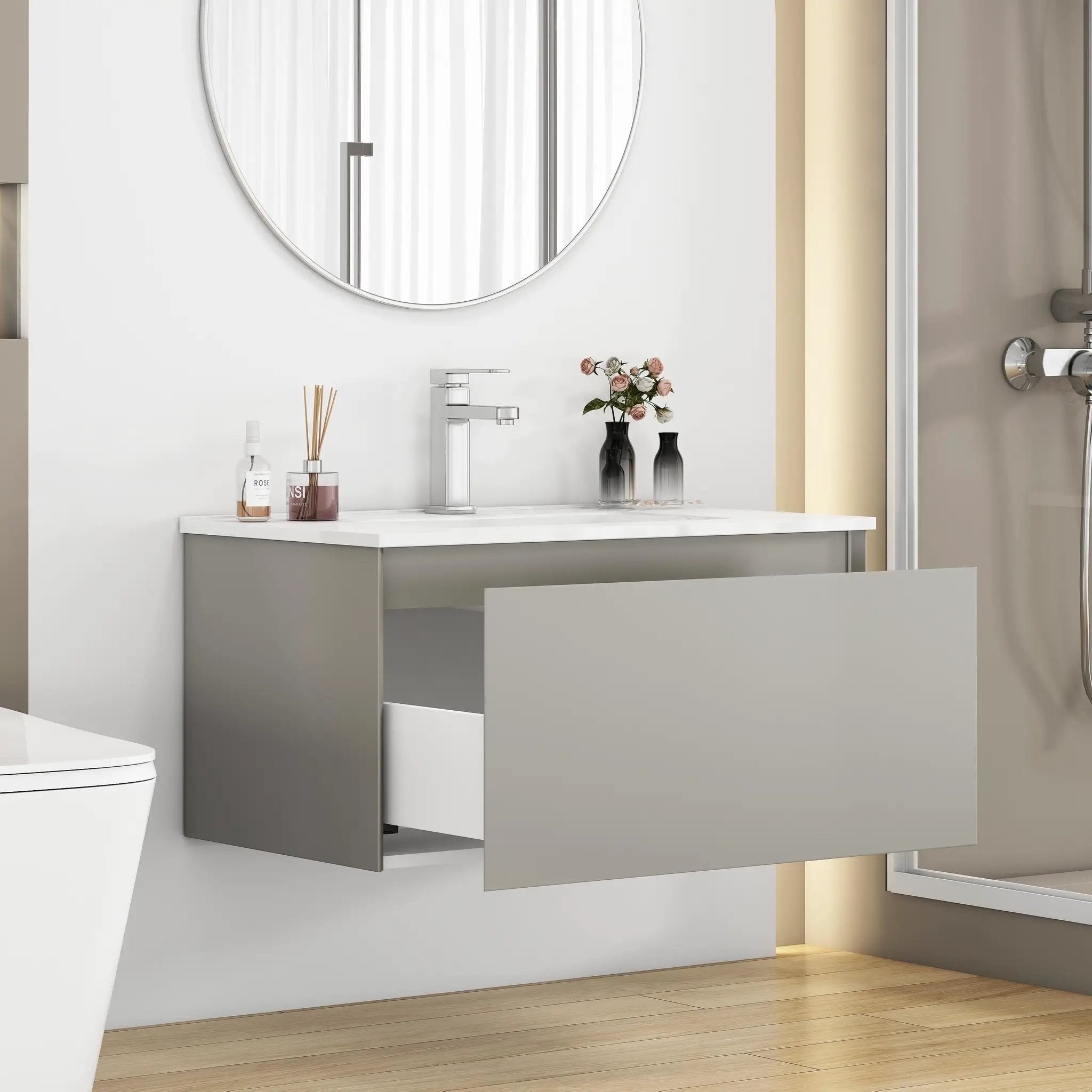 32-Inch Wall-Mounted Bathroom Vanity with Soft-Close Drawer by HouseOfZazla