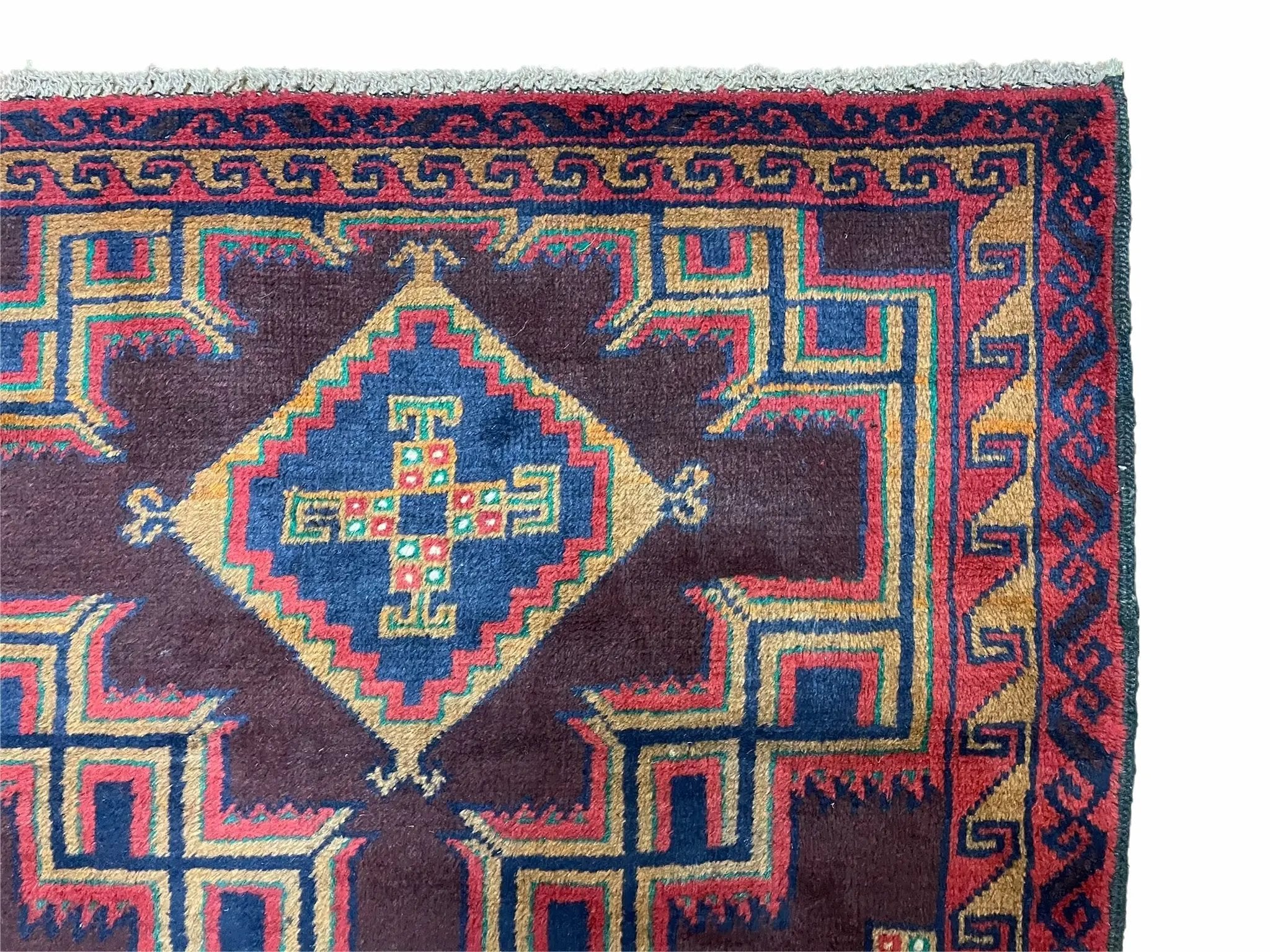 2'11" X 4'6" Vintage Handmade Tribal Wool Rug Balouchi Rug Afghan Rug Geometric by Jewel Rugs