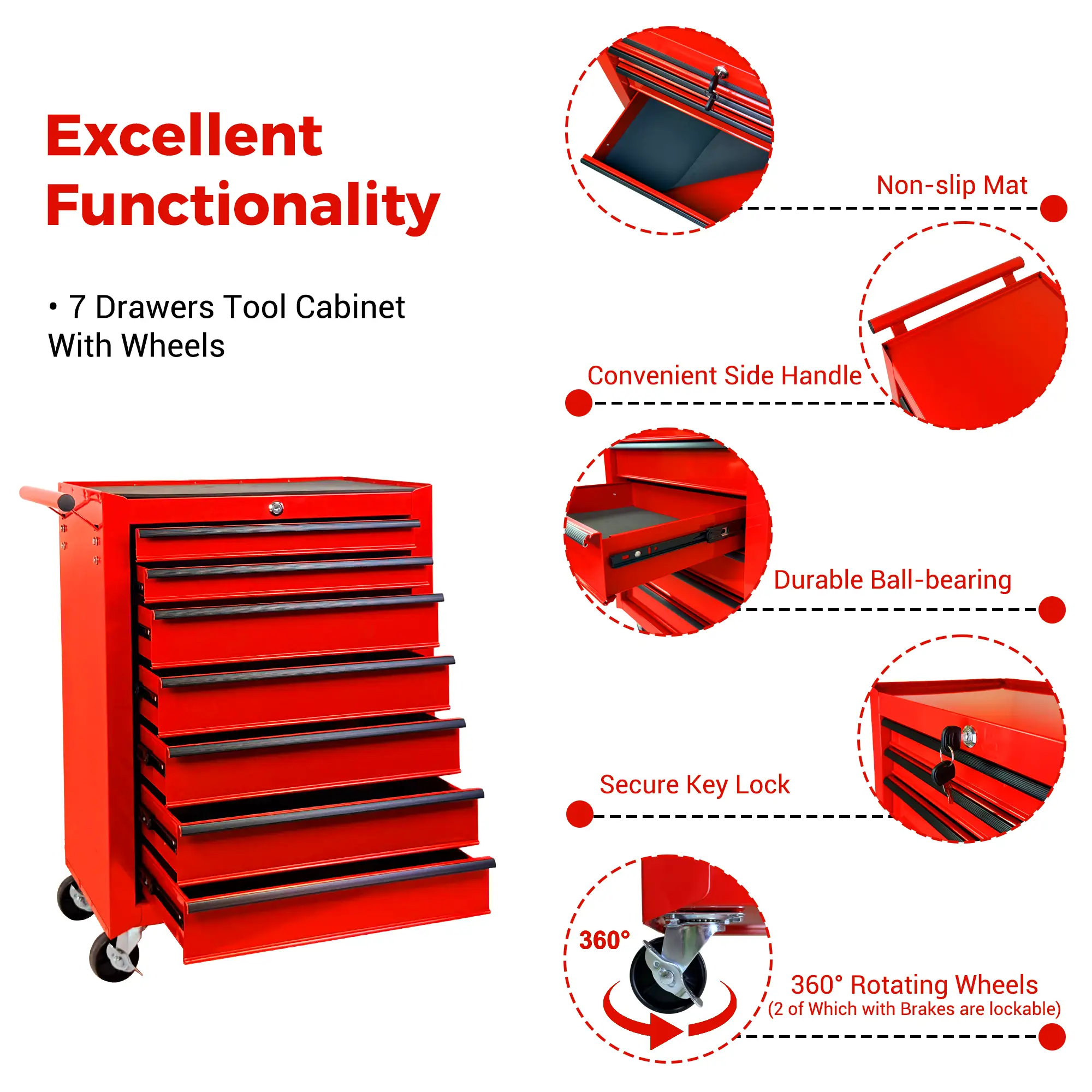 Rolling Metal Tool Chest with 7 Drawers - 20" Steel Cabinet by HouseOfZazla