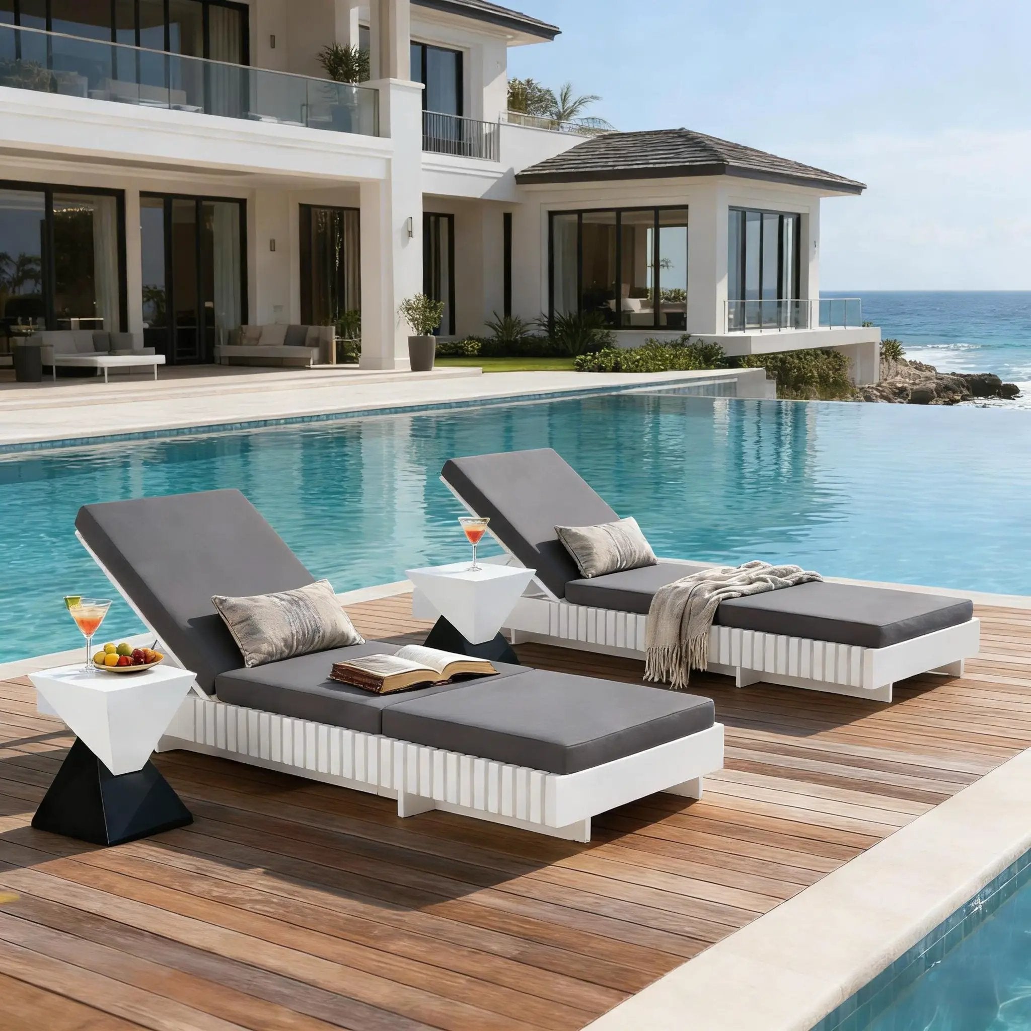 White Acacia Solid Wood Outdoor Chaise Lounge by HouseOfZazla