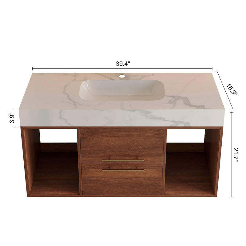 39.4" Floating Bathroom Vanity with Ceramic Sink by HouseOfZazla