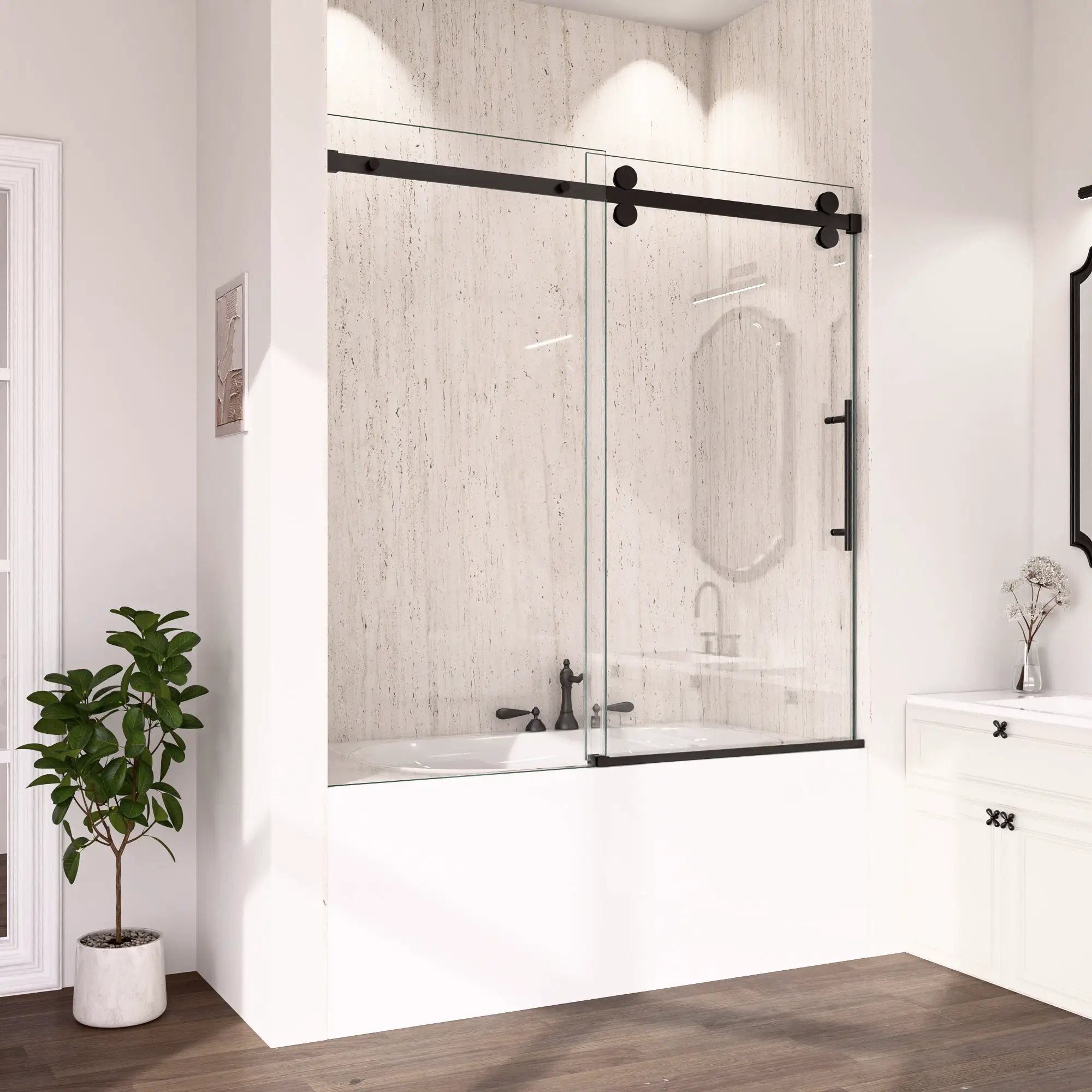 56-60"W x 60"H Frameless Sliding Tub Shower Door Enclosure, Matte Glass by HouseOfZazla
