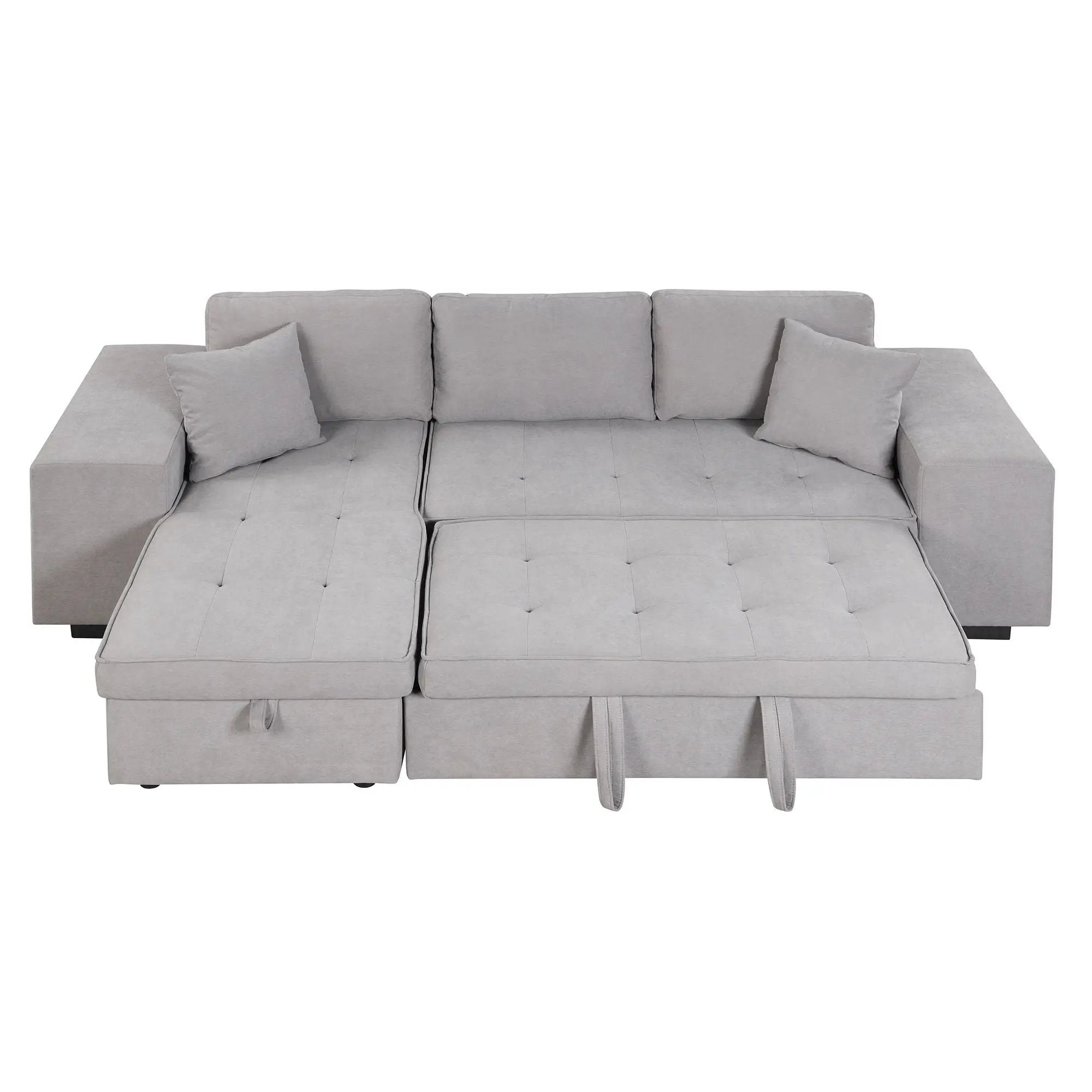 Modern L-Shape 3 Seat Reversible Sectional Couch, Pull Out Sleeper Sofa With Storage Chaise And 2 Stools For Living Room Furniture Set by HouseOfZazla