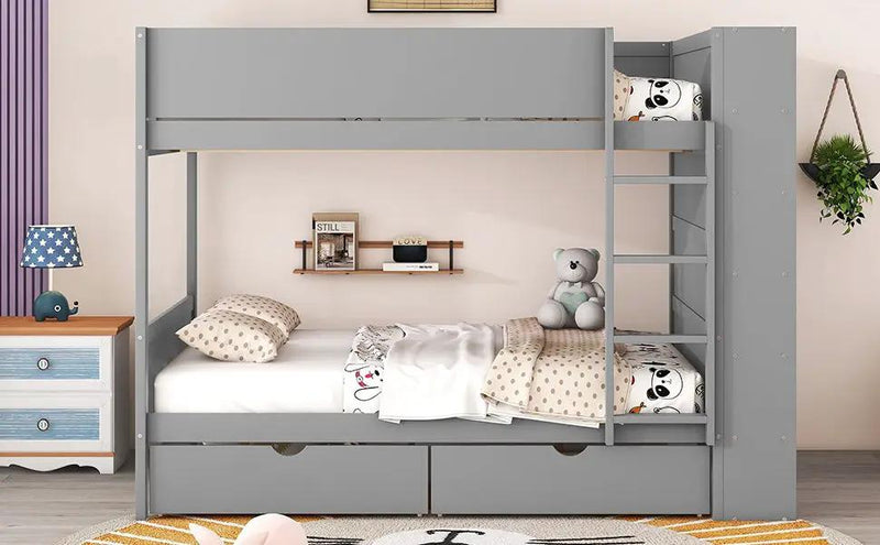 Bunk Bed With 2 Drawers And Multi Layer Cabinet