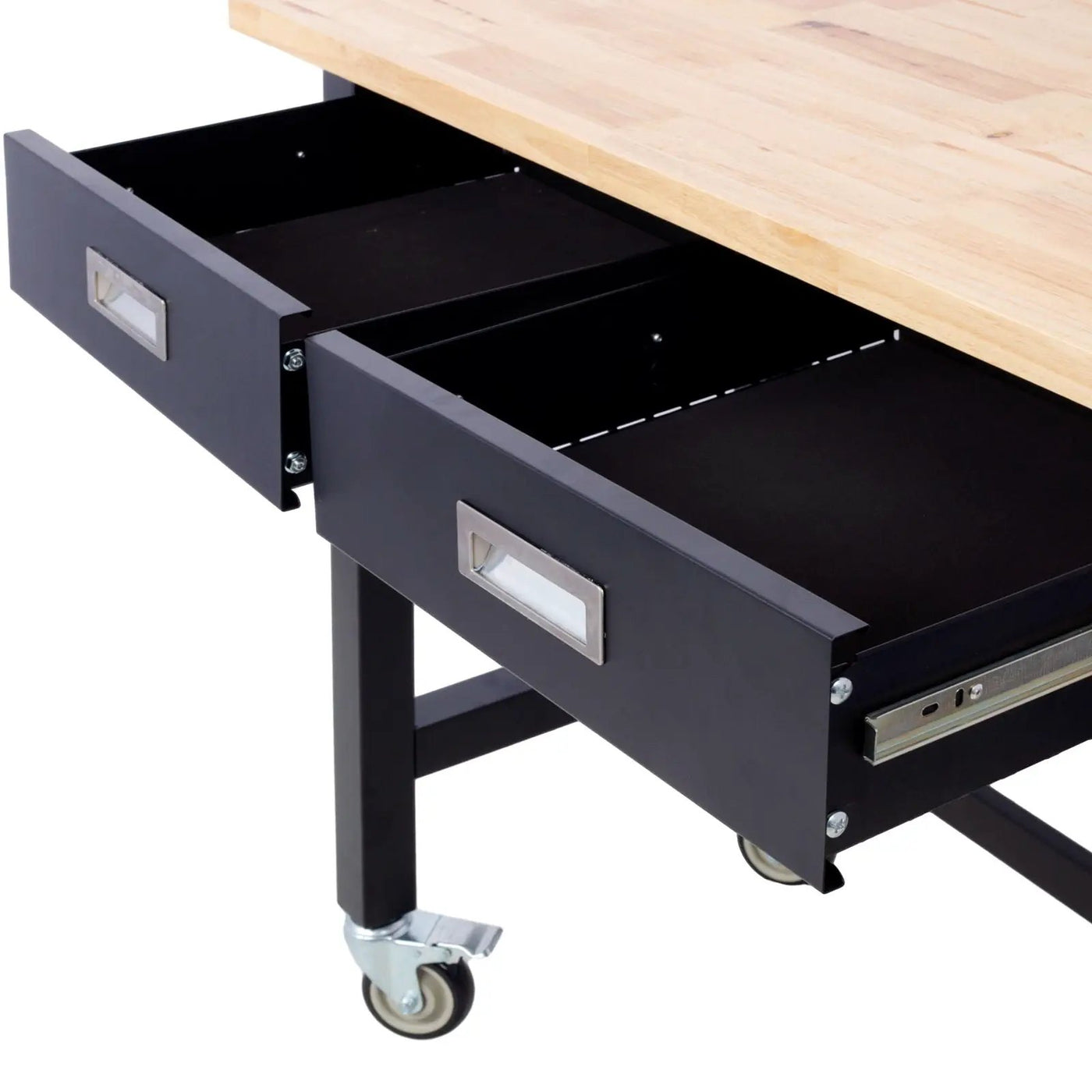 Work Bench, Workbench With Drawer Storage, Heavy Duty Bamboo Wood Work Table With Wheels For Garage Home Office by HouseOfZazla