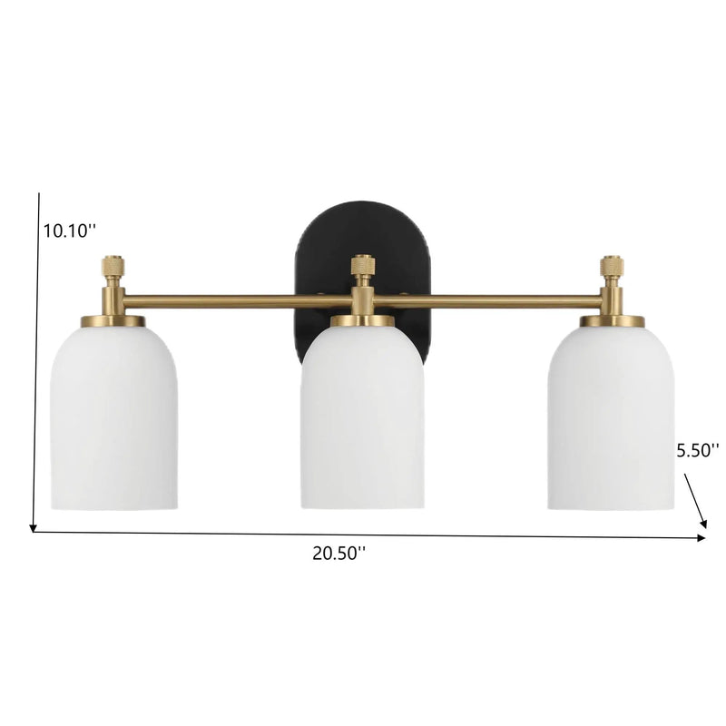 Meadows - 3 Lights Vanity Brush Bathroom Wall Light For Bathroom Over Mirror - Black / Gold / White by HouseOfZazla