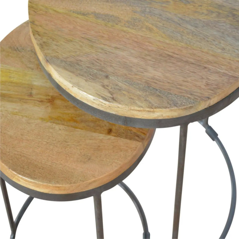 Round Stool Table With Iron Base (Set of 2) - Brown / Black by HouseOfZazla
