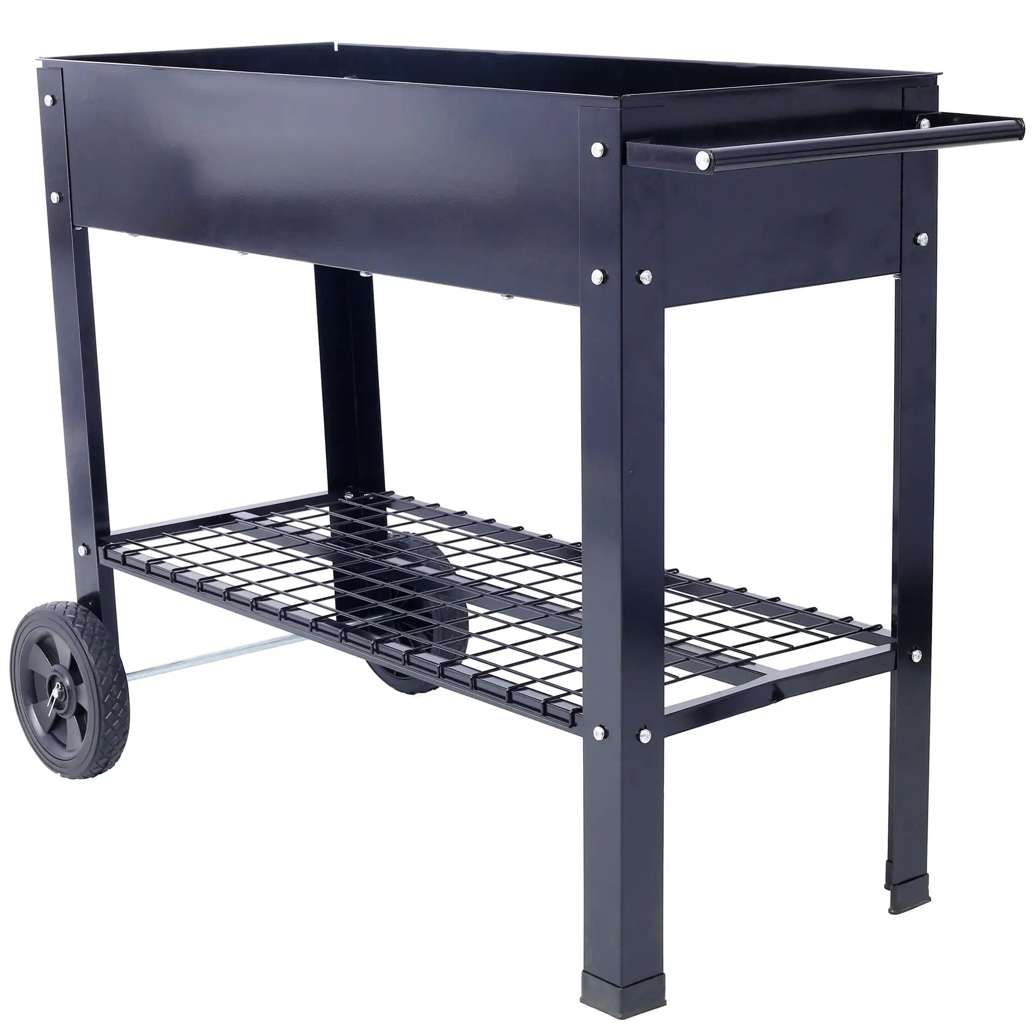 Elevated Mobile Raised Ergonomic Metal Planter Garden Bed With Wheels Powder Coated Steel - Black by HouseOfZazla
