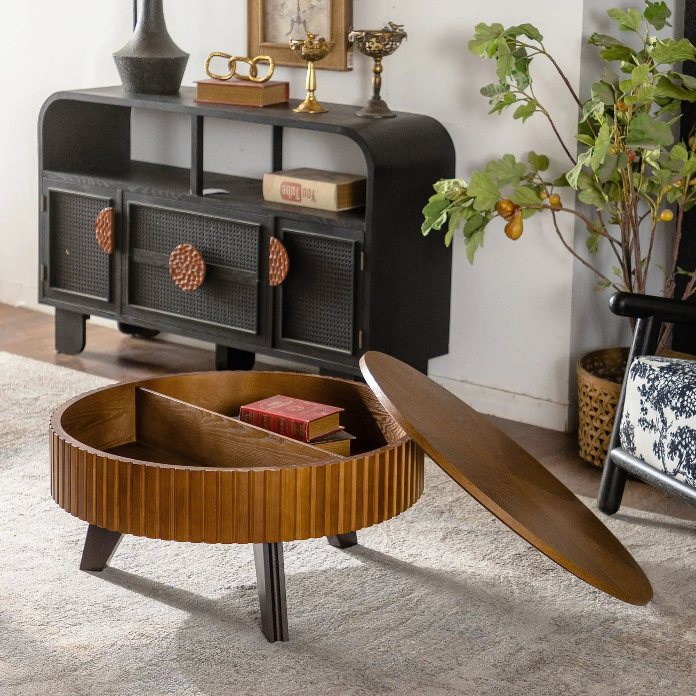 Round Retro Coffee With Solid Wood Legs by Unique Piece Furniture