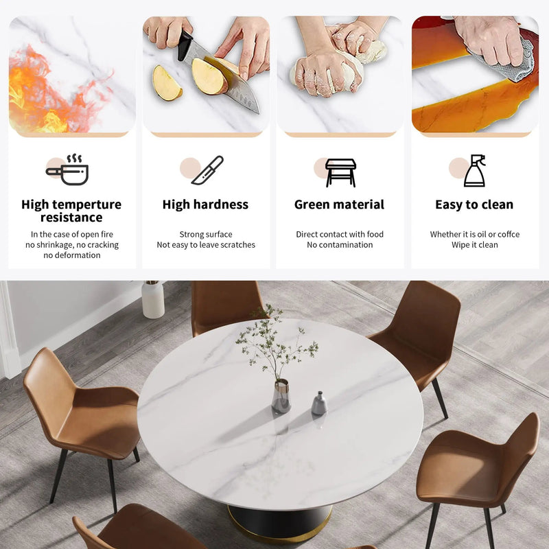 Modern Artificial Stone Round Carbon Steel Base Dining Table, Can Accommodate 6 People by HouseOfZazla
