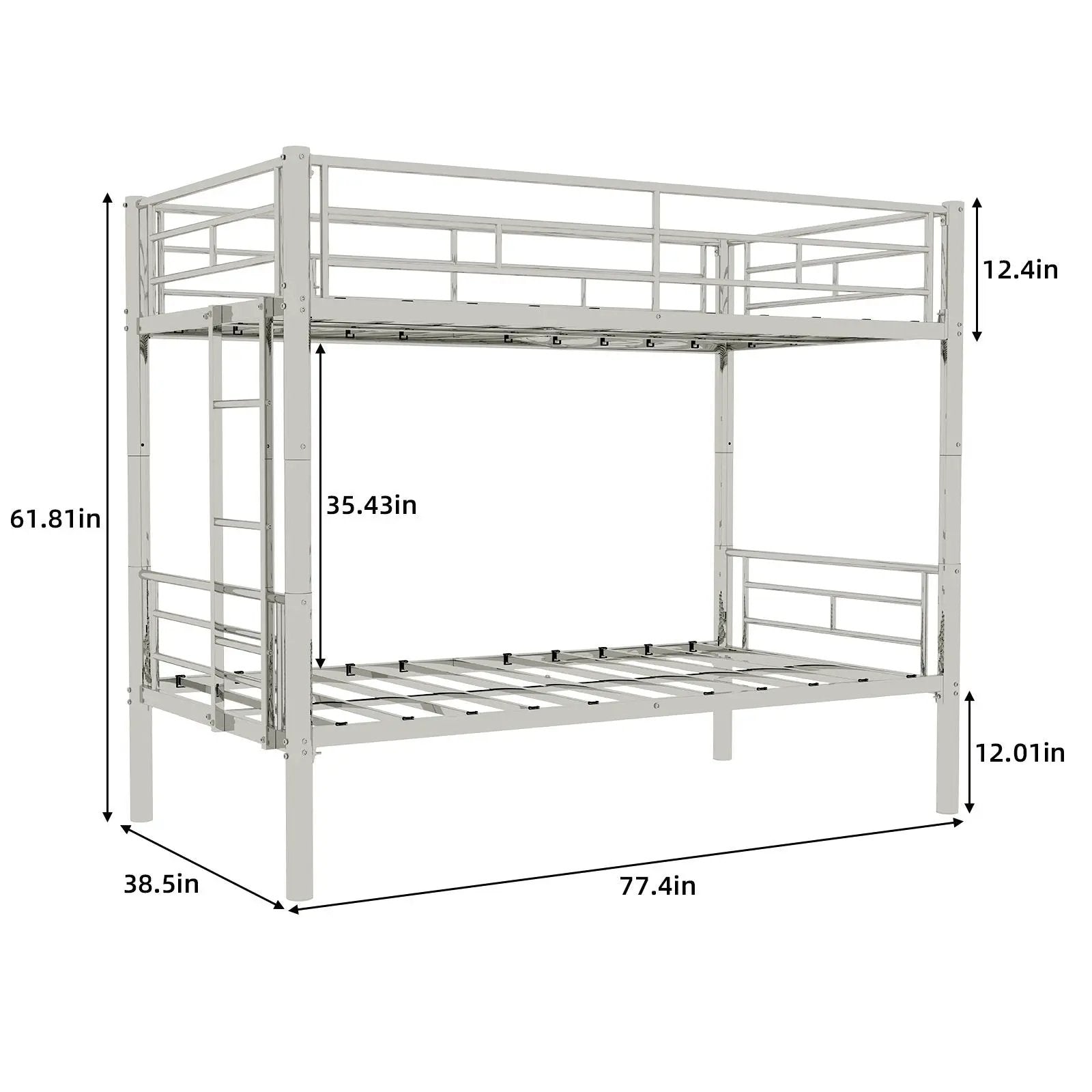 Metal Bunk Bed For Kids, Convertible Bedframe With Ladders & Guardrail by HouseOfZazla