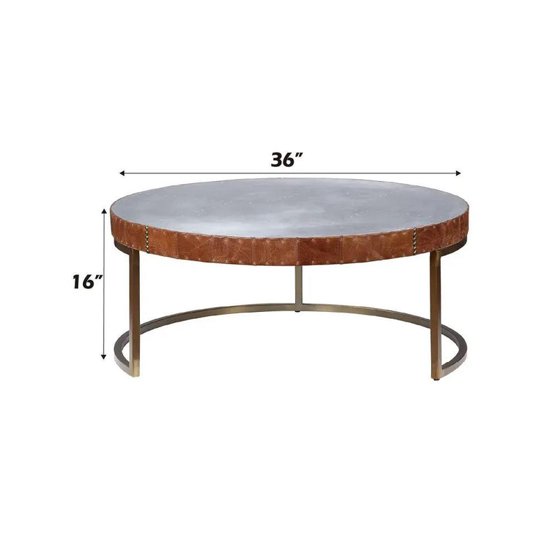 Tamas - 16" Coffee Table - Aluminum & Cocoa Top Grain Leather by Unique Piece Furniture