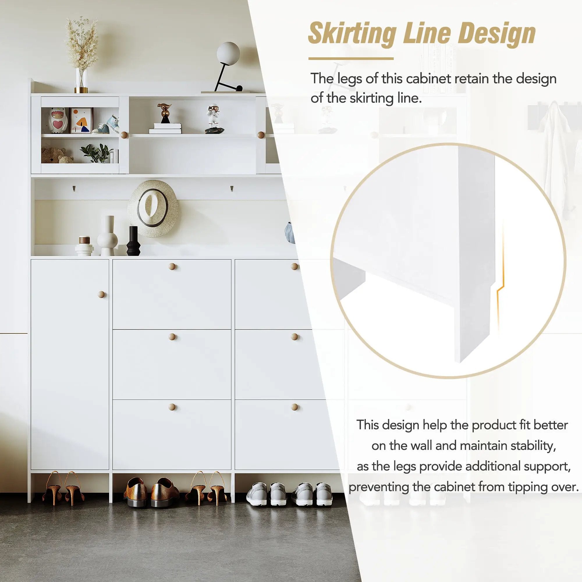 On Trend Multifunctional Tipping Bucket Shoe Cabinet With Storage Shelf & 6 Flip Drawers by Unique Piece Furniture