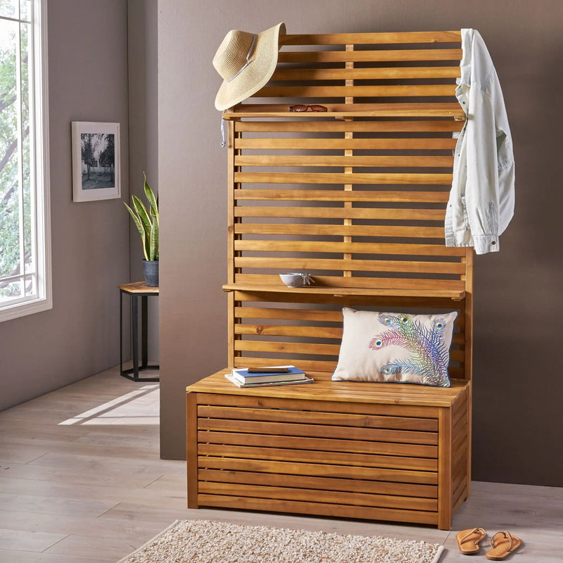 Storage Bench With Rack - Teak by HouseOfZazla