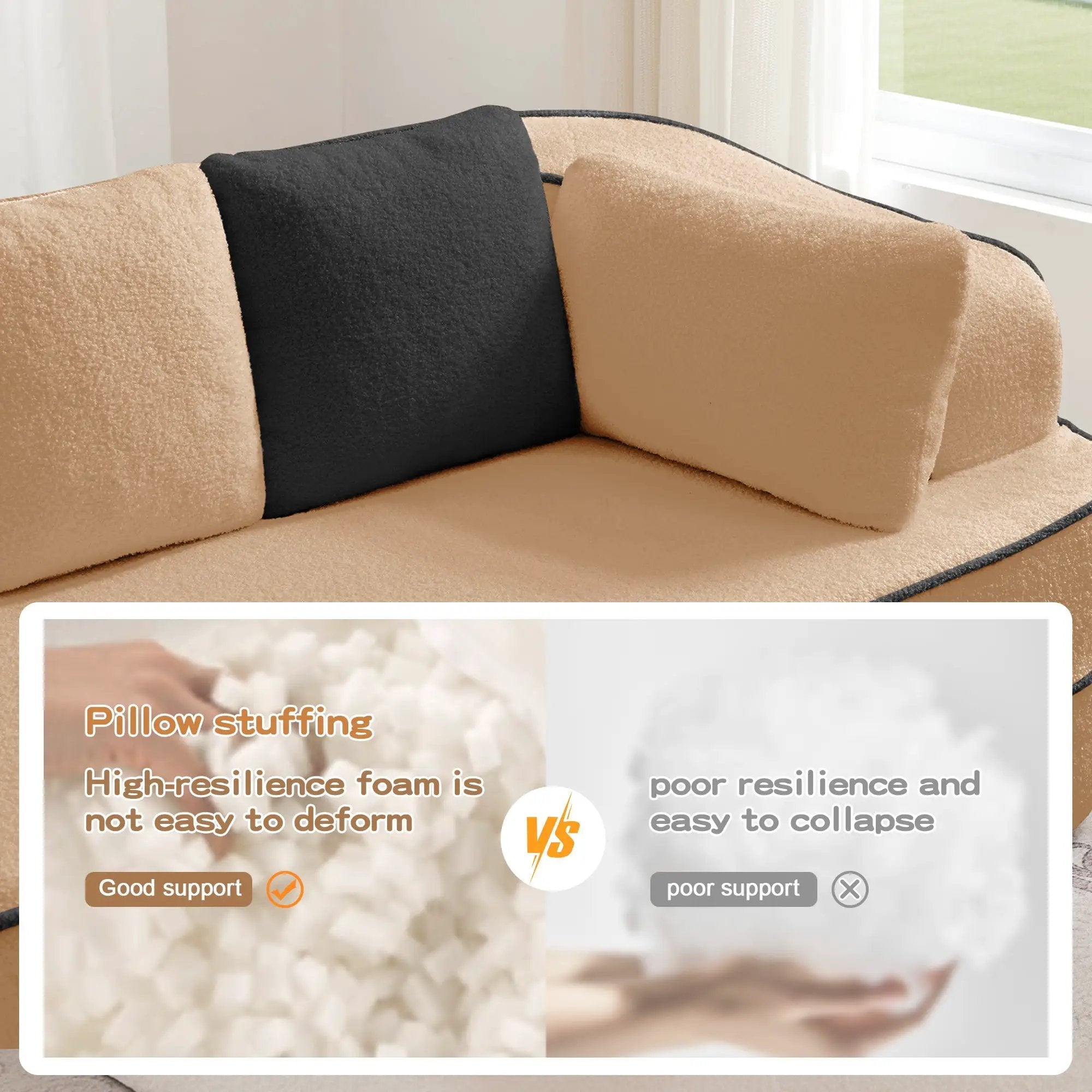 77.2" Teddy Fabric No Assembly Sofa in Camel by HouseOfZazla