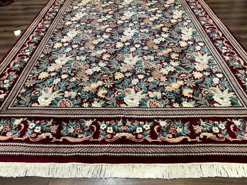 Pakistani Rug 9x12 William Morris Maroon Vintage Floral Wool by Jewel Rugs