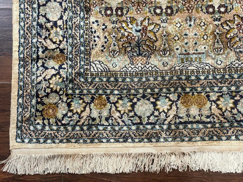 Silk Indian Kashmiri Rug 3x4, Very Fine 400 KPSI, Silk Prayer Rug, Handmade by Jewel Rugs