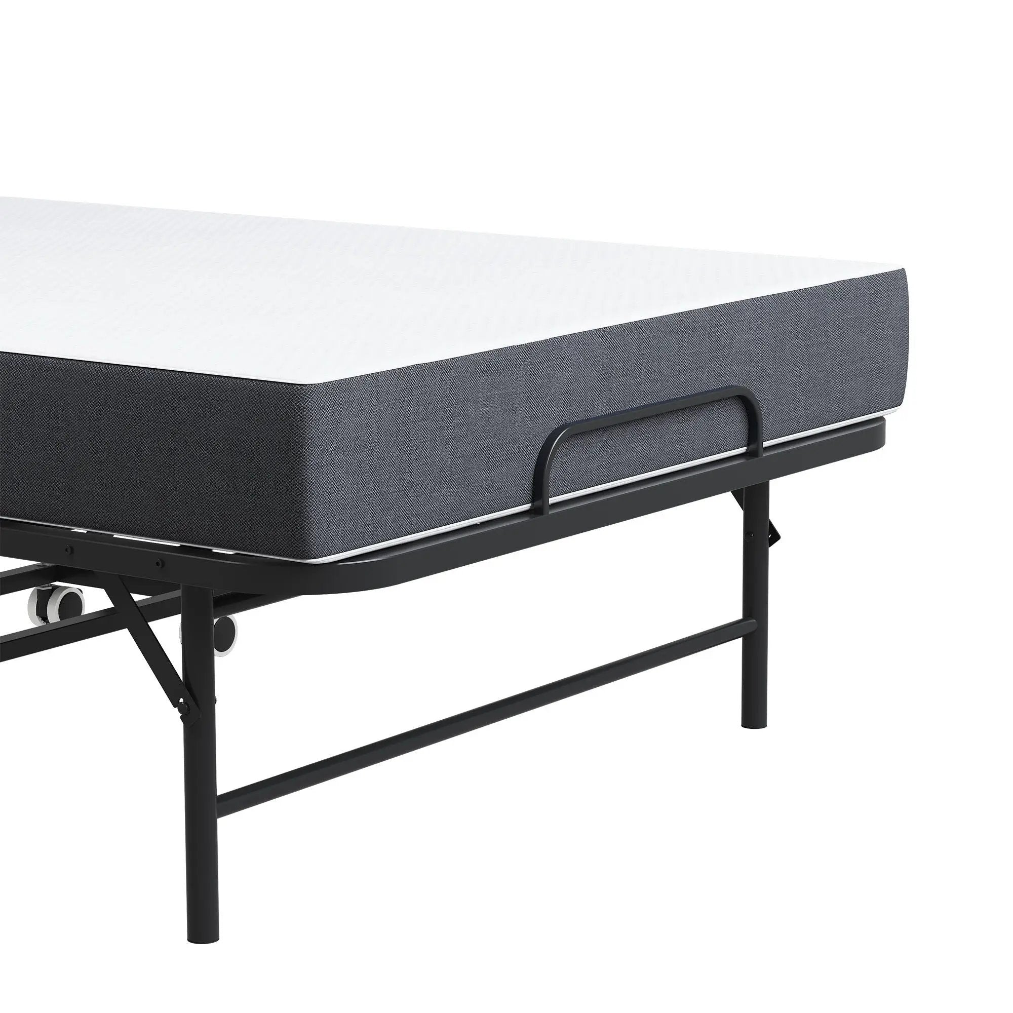Twin Wide Folding Bed For Tall People, Extra Long & Wide Rollaway With Memory Foam, Heavy-Duty - Black by HouseOfZazla