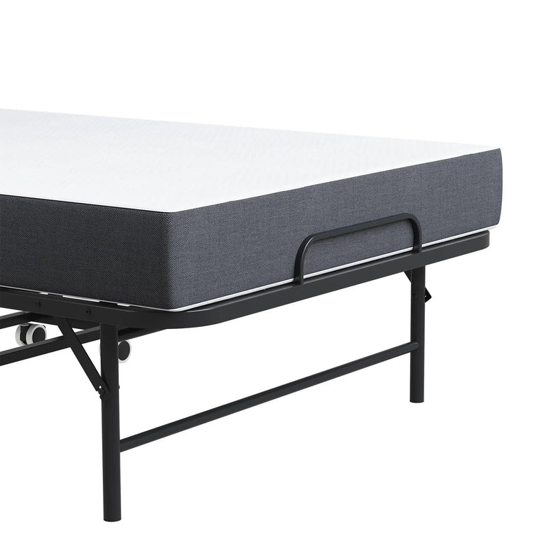 Twin Wide Folding Bed For Tall People, Extra Long & Wide Rollaway With Memory Foam, Heavy-Duty - Black by HouseOfZazla