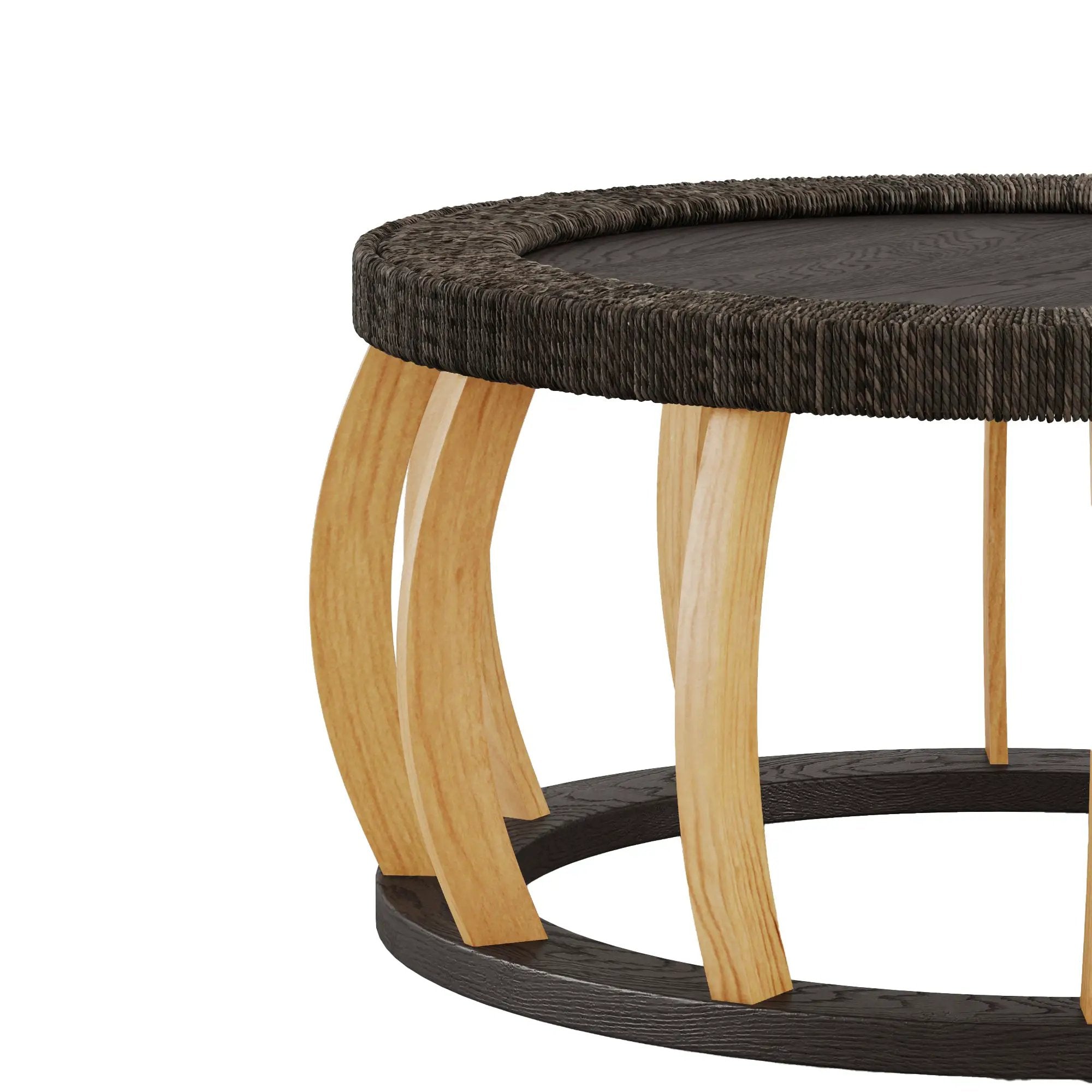 Vintage Rattan Solid Wood Round Coffee Table by HouseOfZazla