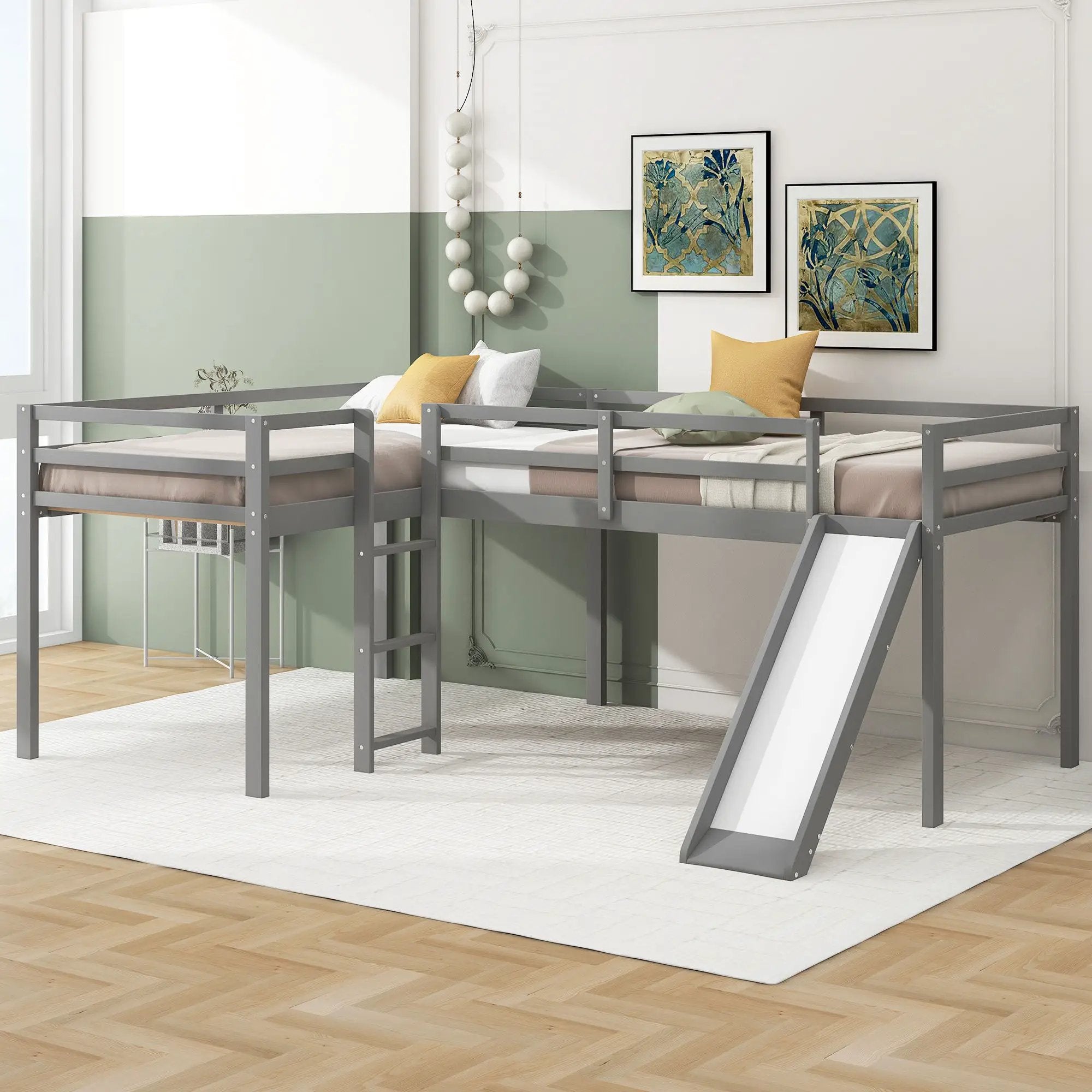 L Shaped Loft Bed With Ladder And Slide