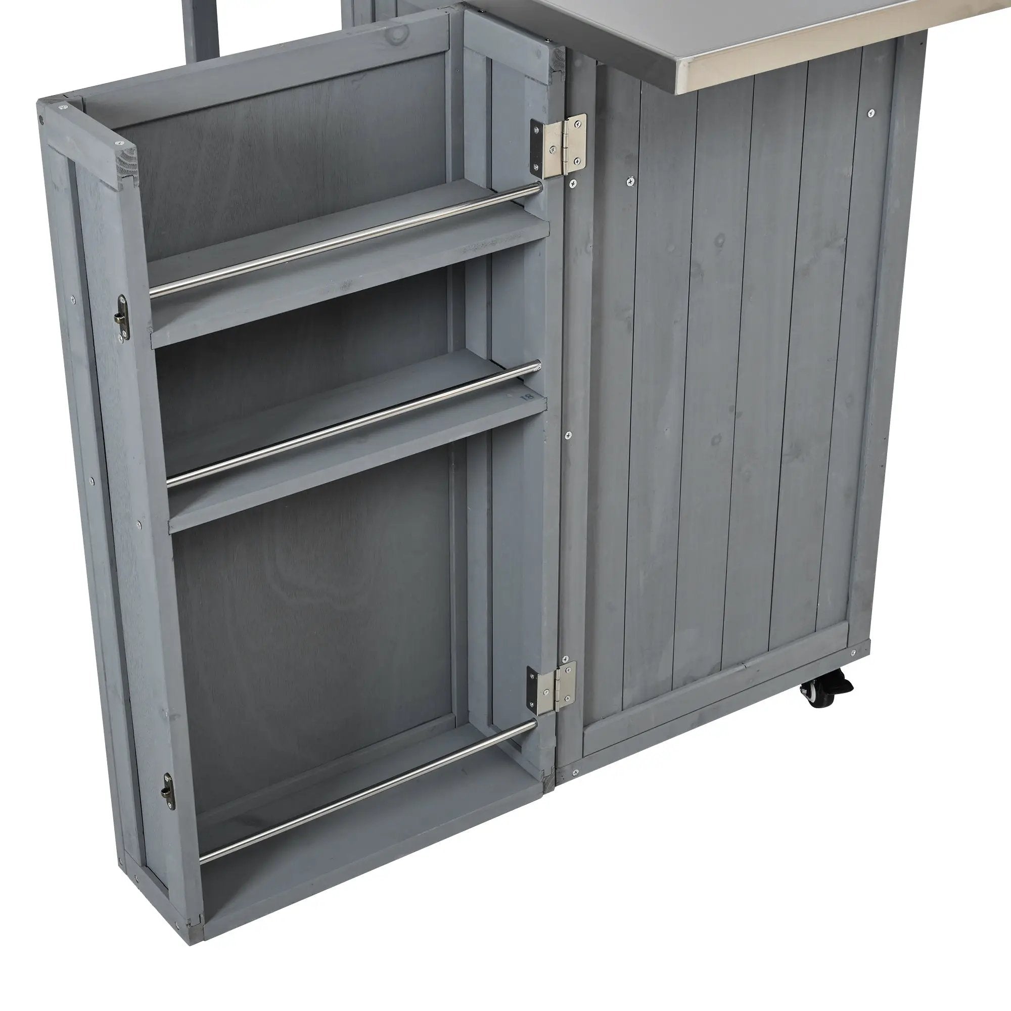 Outdoor Kitchen Island Fir Wood Prep Station with Stainless Steel Top by HouseOfZazla