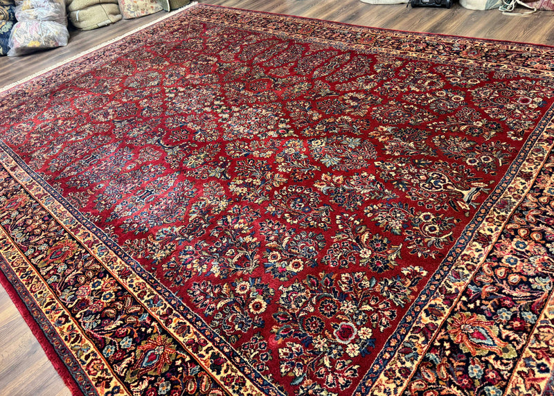 Karastan Rug 10x14, Red Sarouk #785, Wool Original 700 Series by Jewel Rugs
